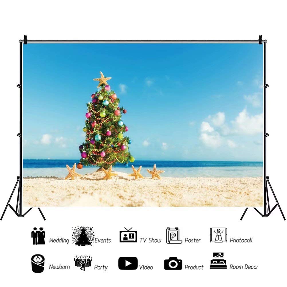 7x5ft Tropical Beach Christmas Backdrop - Hawaiian Luau Party Decoration, Summer Christmas Festival & Mele Kalikimaka Xmas Background | Perfect for Christmas in July Parties, Beach-Themed Celebrations & Holiday Photo Booths
