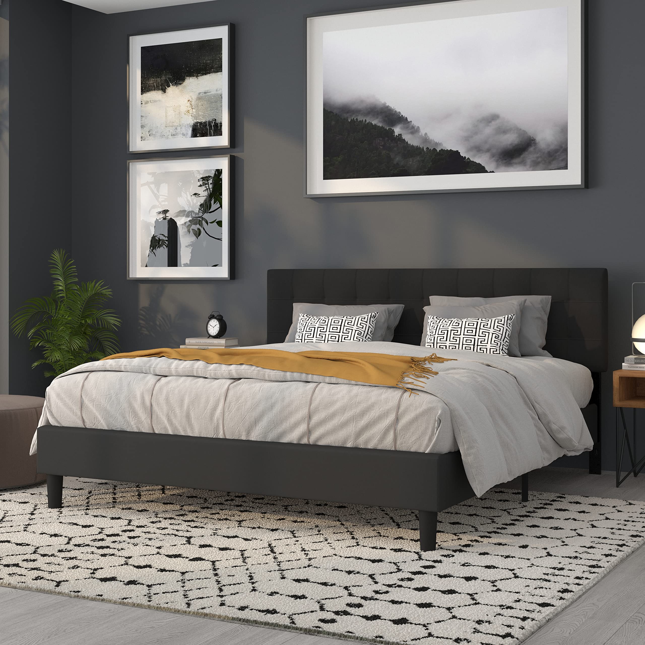 Flash Furniture Bedford Tufted Upholstered King Size Headboard - Black Fabric Upholstery for Luxurious Bedroom Decor | Perfect for Master Bedrooms & Guest Rooms