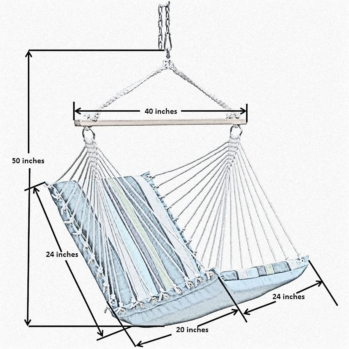 Algoma Net Company Sunbrella Soft Comfort Hammock Hanging Chair - Breathable Outdoor Lounge Chair for Patio, Garden & Backyard - Green One Size