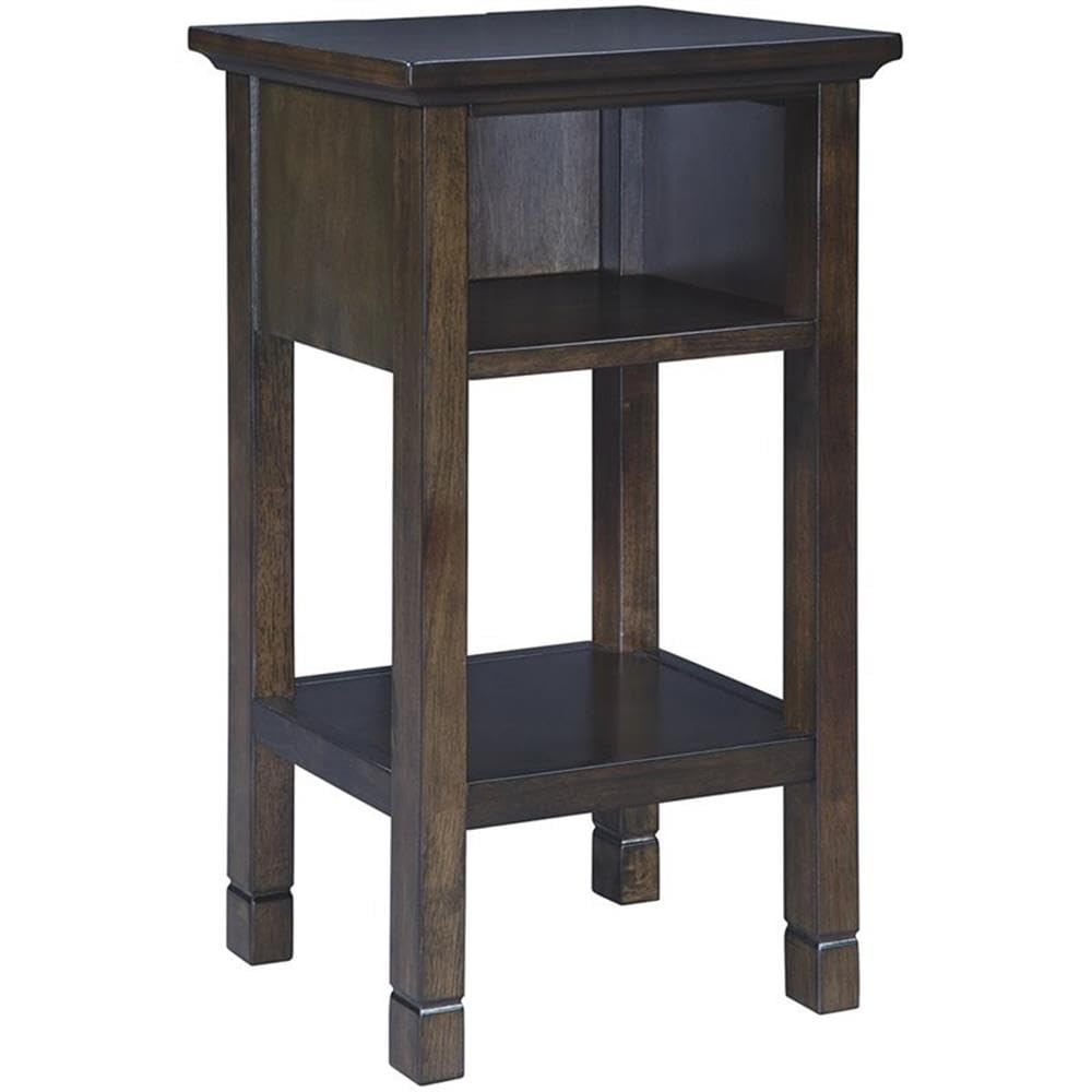 BOWERY HILL Dark Brown End Table with Storage and USB Ports - Perfect for Living Room, Bedroom, or Office Organization