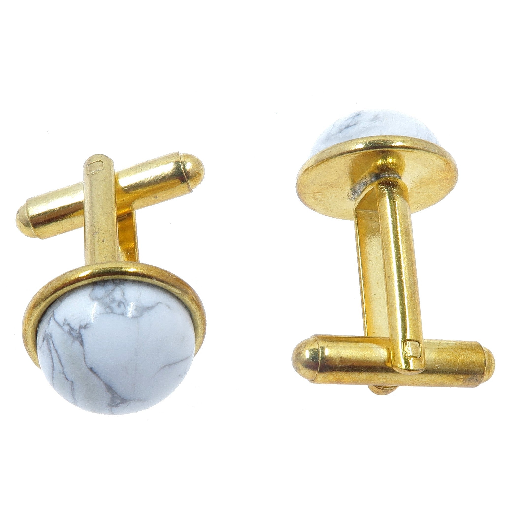Stylish Howlite Stone Cufflinks - Elegant White Gemstone with Gold Plating for Men's Formal Wear - Perfect for Weddings, Business Meetings & Special Occasions