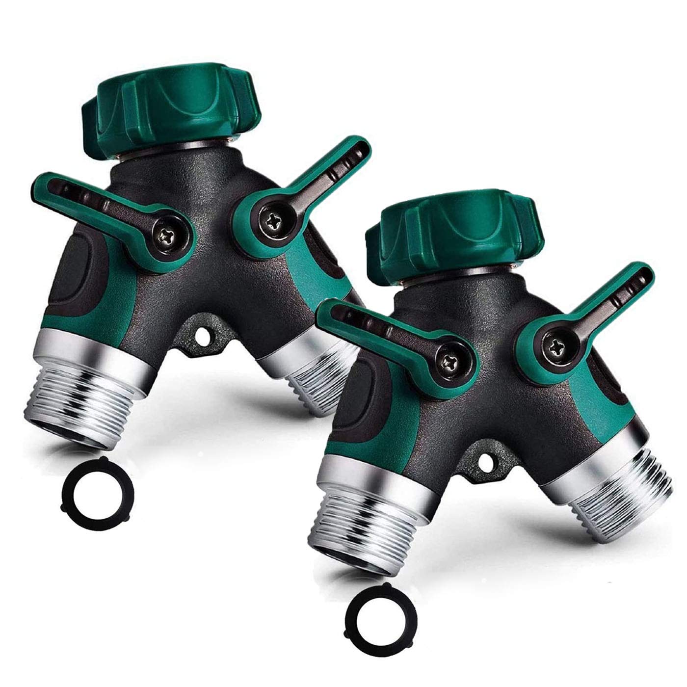 2 Way Y Hose Splitter - Heavy Duty 3/4 Inch Garden Hose Connector with Rubber Grip for Outdoor Faucet (2-Pack) - Perfect for Lawn Watering, Car Washing & Garden Irrigation