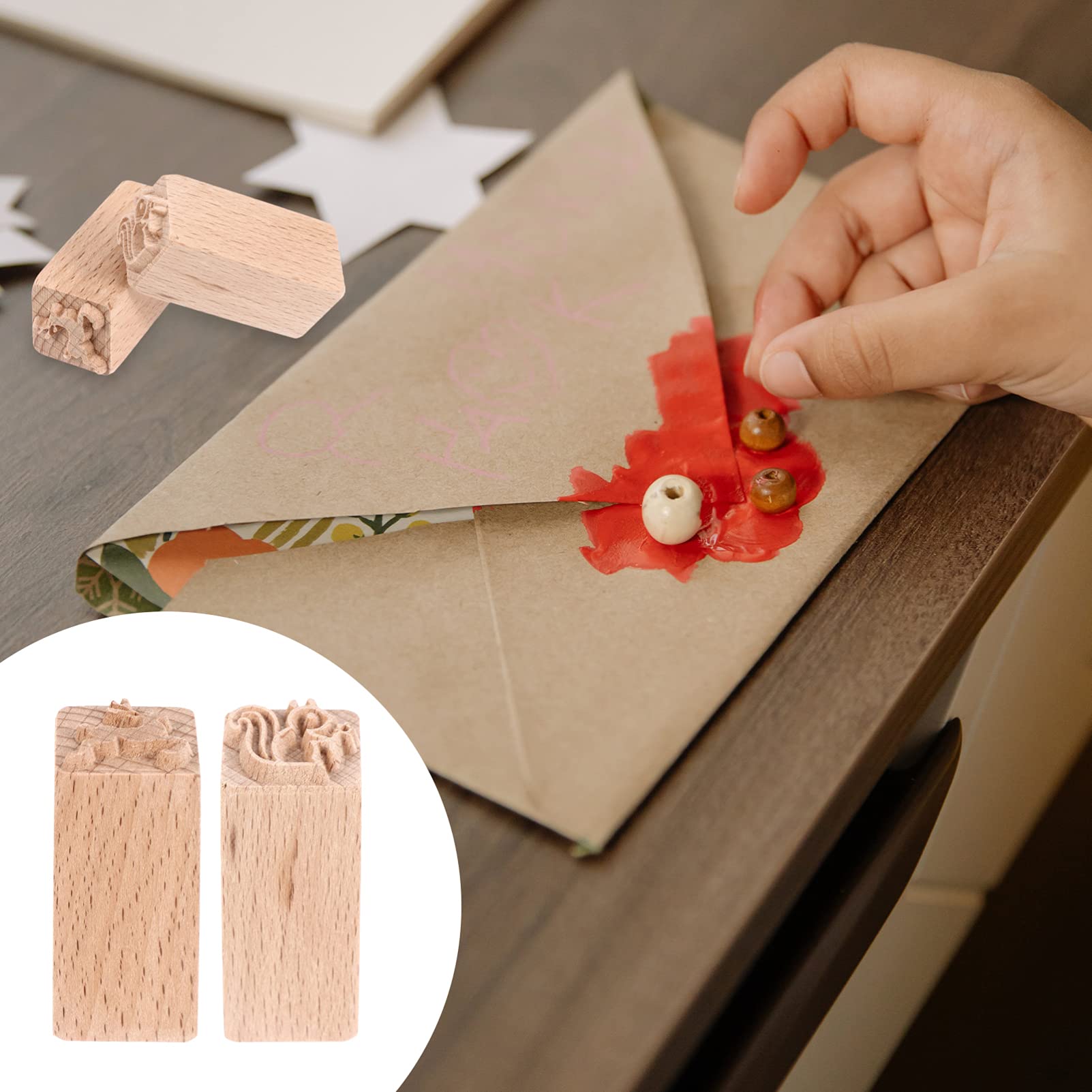 2PCS Wooden Square Stamps for DIY - Unique Handmade Seal with Chic Patterns for Scrapbooking, Kids Crafts, and Personalized Gifts - Perfect for Journals, Cards, and Art Projects