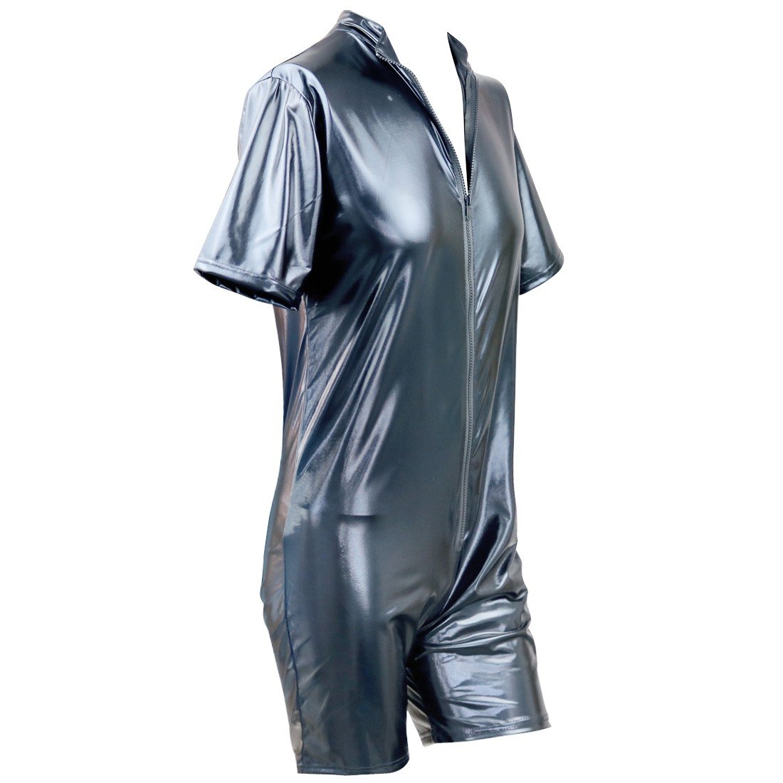 iiniim Men's Wet Look Leather Catsuit - Black PVC Front Zipper Jumpsuit Bodysuit for Fetish, Cosplay & Nightclub Outfits | Fits Halloween & BDSM Costumes