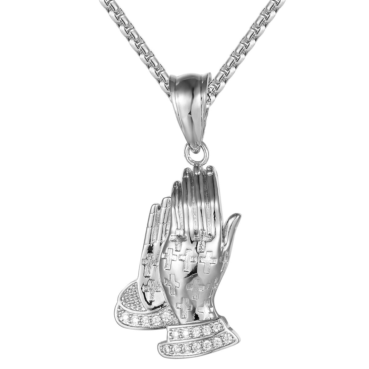 Praying Hands Religious Cross Pendant Necklace for Men - Holy Jesus Christ Jewelry for Faith & Devotion - Perfect Gift for Baptism, Confirmation & Church Events