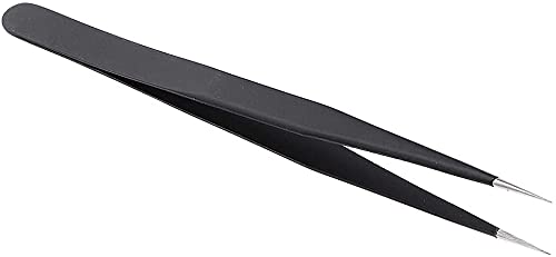 Stainless Steel Eyelash Extension Tweezers - Black Straight for Makeup & Salon Use