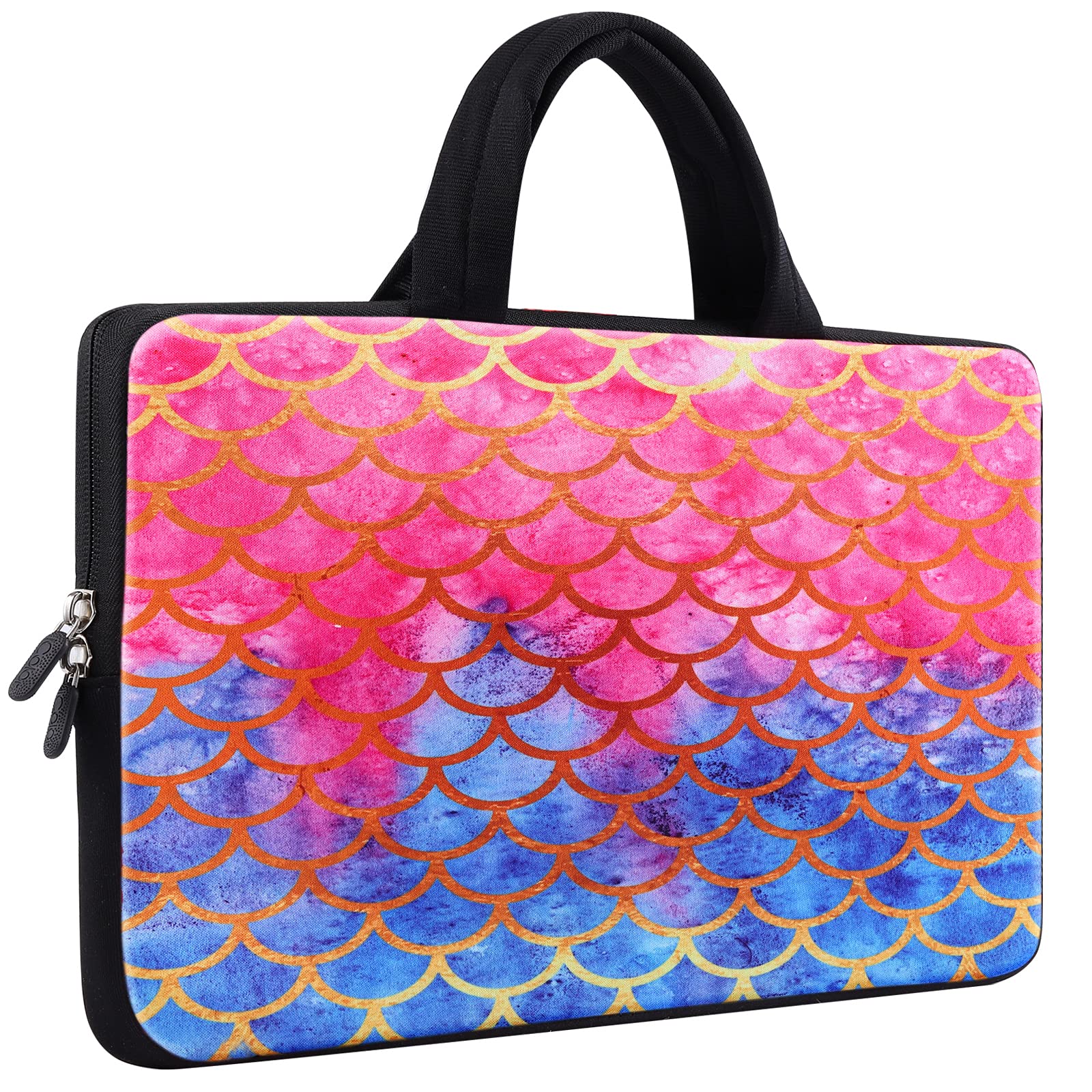 ICOLOR 11-12.5 Inch Laptop Carrying Bag - Neoprene Chromebook Case, Ultrabook Sleeve with Handle, Mermaid Design for Kids & Girls - Perfect for School, Travel, and Work