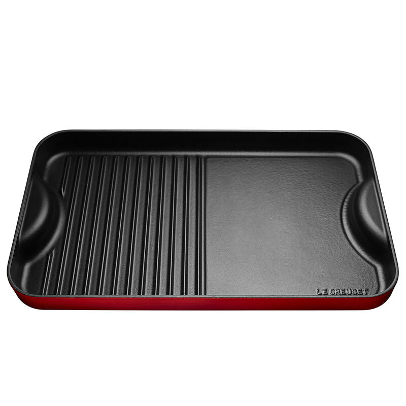 Le Creuset 2-in-1 Enameled Cast Iron Grill & Griddle Pan - Rectangular Cerise Red - Perfect for Indoor & Outdoor Cooking, Grilling Steaks, Burgers, Pancakes & More