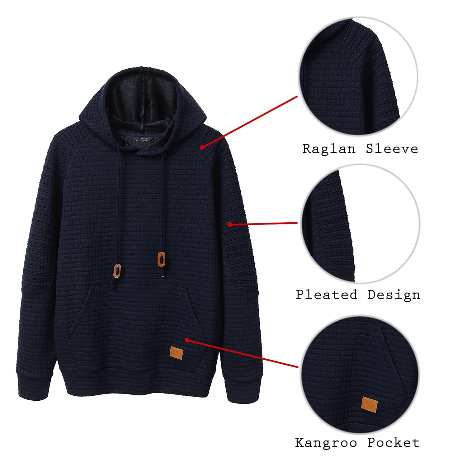 COOFANDY Men's Casual Pullover Hoodie - Long Sleeve Waffle Knit Sweatshirt with Kangaroo Pocket & Drawstring Hood | Perfect for Outdoor Activities, Lounge Wear & Street Style Fashion