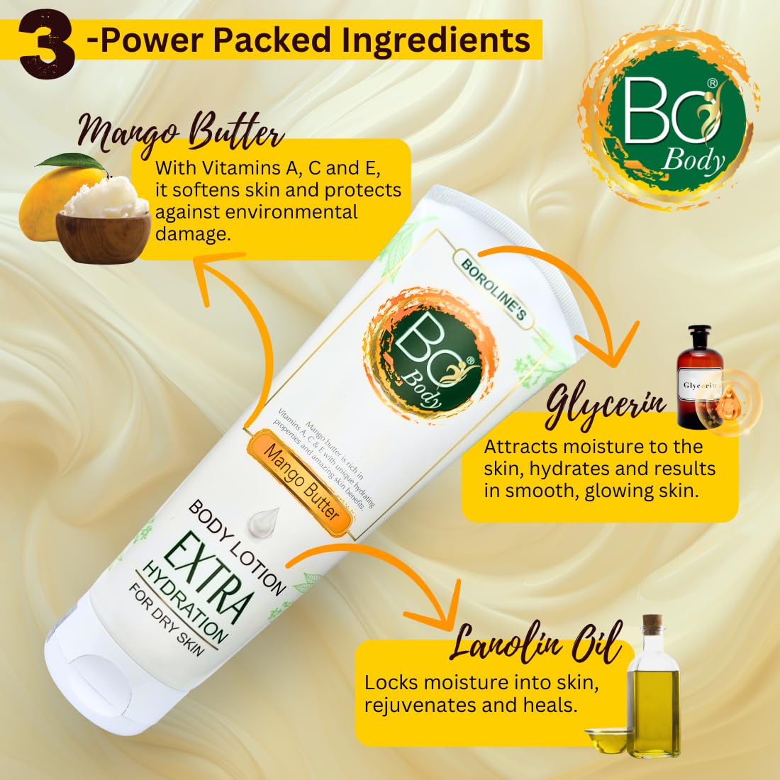 BOROLINE Bo Body Lotion 100ml with Mango Butter & Antiseptic Ayurvedic Cream 100g - 24 Hour Deep Moisturizer for Dry Skin - Enriched with Lanolin Oil & Glycerin - Pack of 2 - Perfect for Daily Hydration & Skin Repair at Home or Travel