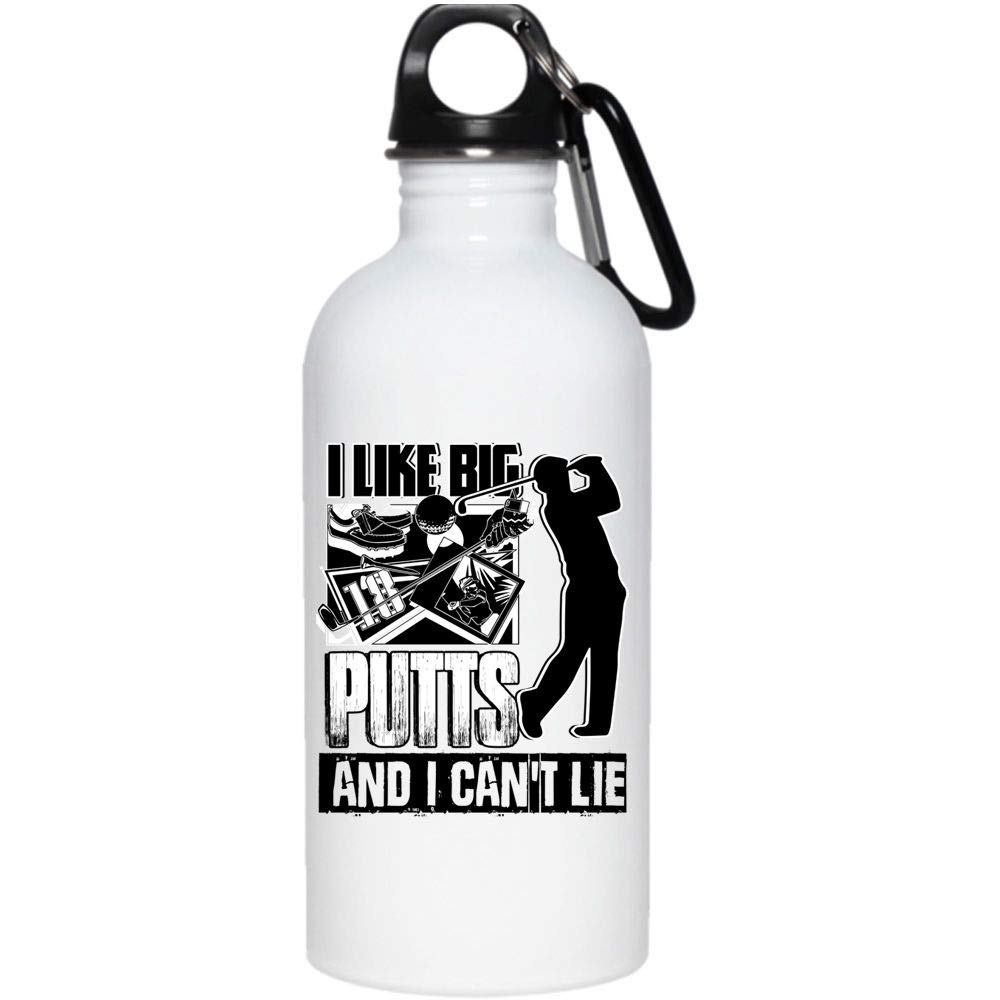 Funny Golf Water Bottle - 20oz Stainless Steel Insulated Tumbler with 'I Like Big Putts' Slogan - Leakproof Travel Mug for Golfers - Perfect for Golf Courses, Driving Range & Outdoor Sports (White)