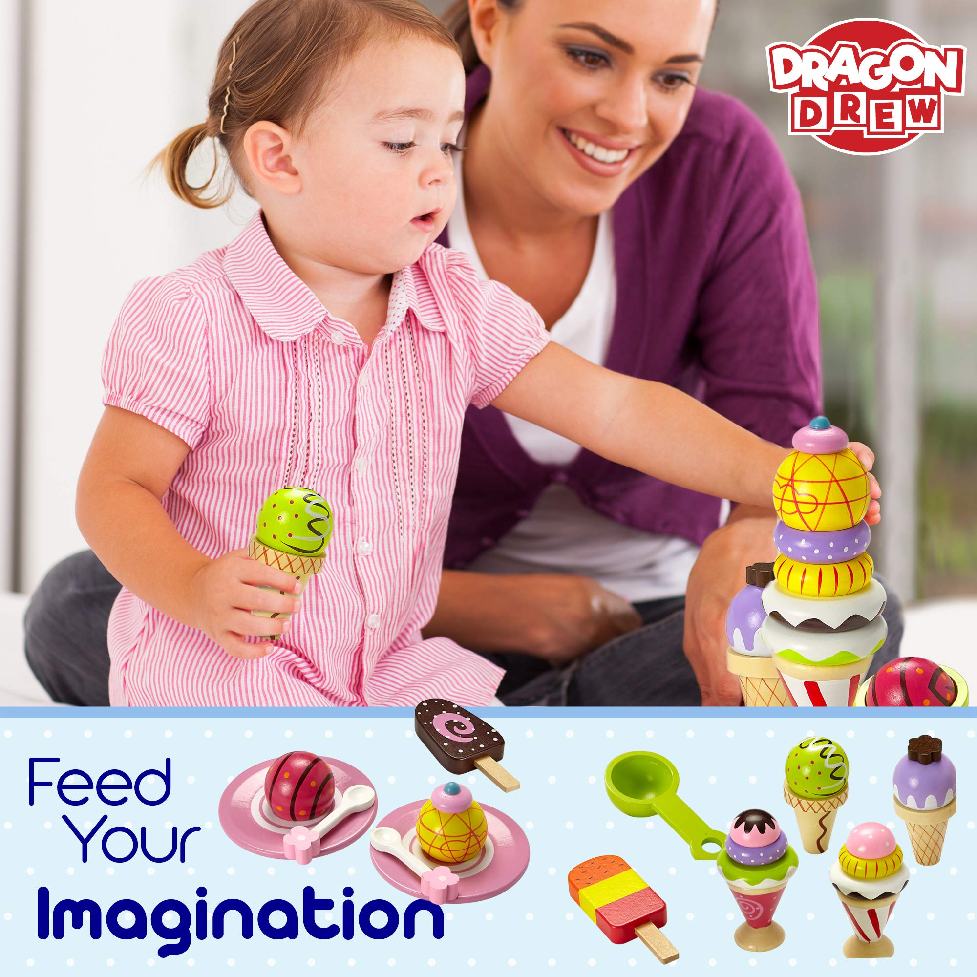 Wooden Ice Cream Play Set - Pretend Ice Cream Toys for Kids | Montessori Learning Toy for Toddlers | Perfect for Role Play, Birthday Gifts & Preschool Education
