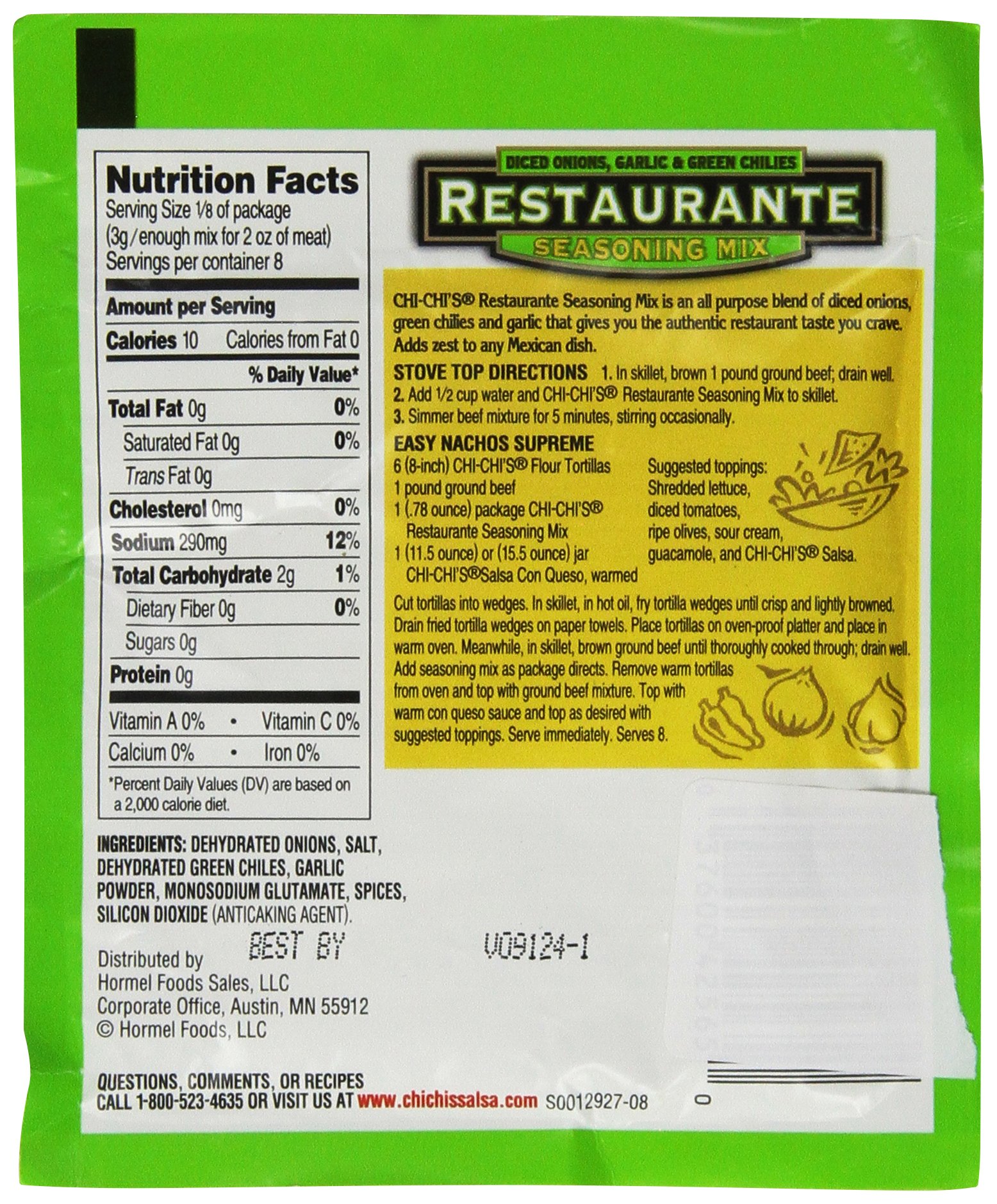 CHI-CHI'S Restaurant Style Seasoning Mix - Diced Onions, Garlic & Green Chiles - 0.78 oz (22g) Pack - Perfect for Tacos, Burritos & Mexican Cooking