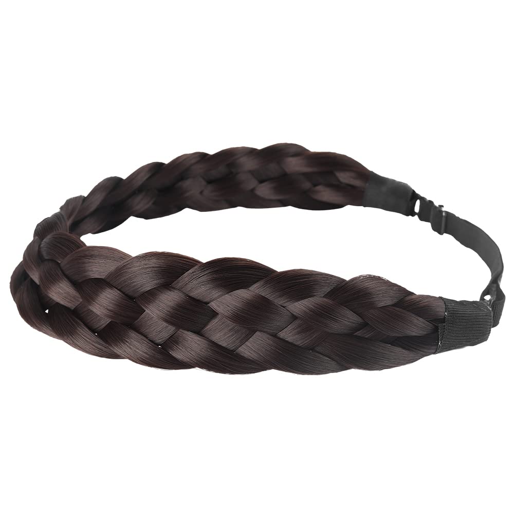 Coolcos 5 Strands Elastic Synthetic Chunky Hair Braid Headband - Dark Brown Plaited Braided Hair Accessory for Women | Perfect for Yoga, Workouts, and Casual Everyday Wear