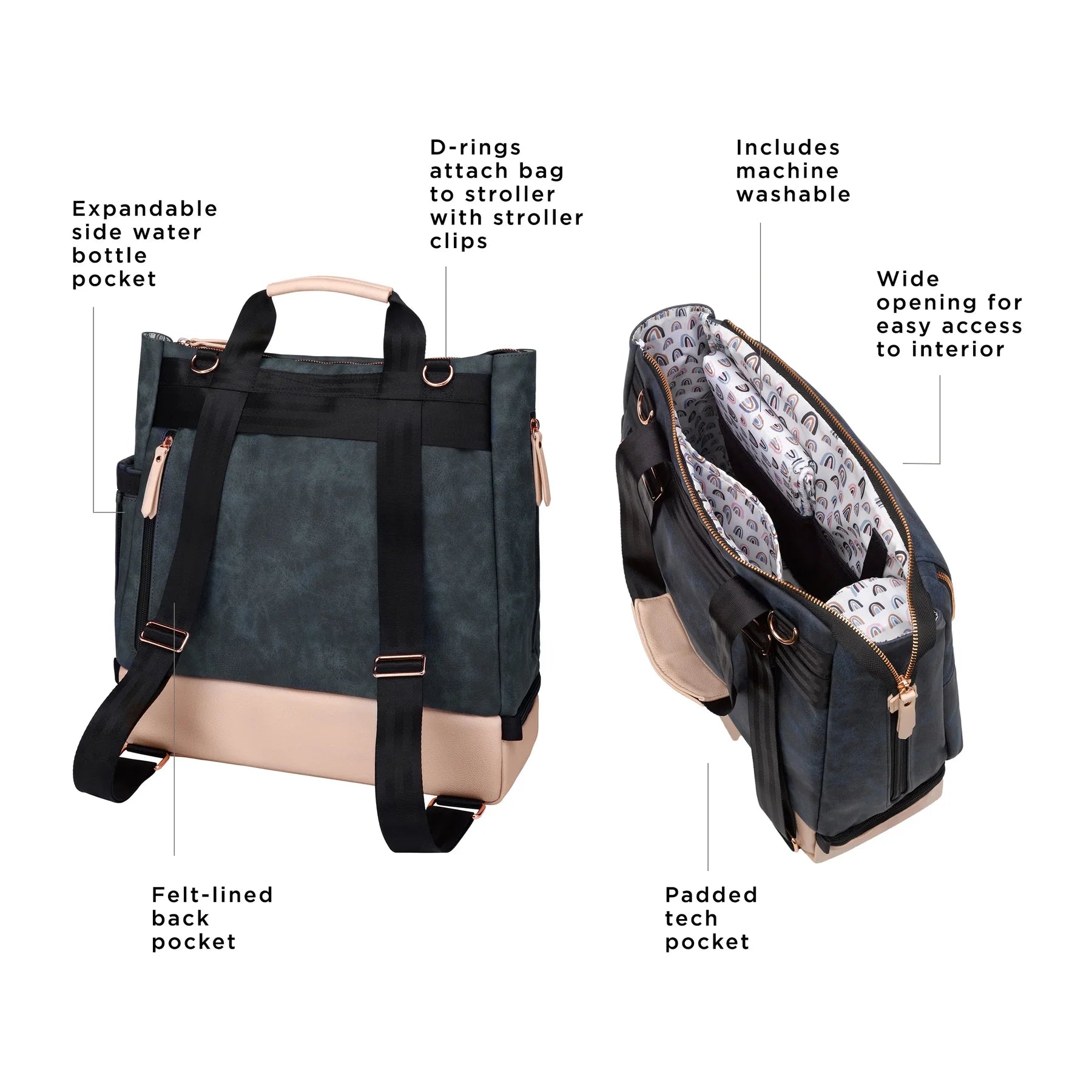 Pivot 2 in 1 Diaper Bag Tote & Backpack - Convertible Baby Bag for Moms, Waterproof & Spacious, Indigo Blush | Perfect for Travel, Shopping & Daily Use with Baby Essentials