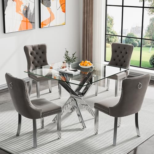 Silver Square Table With Grey Chairs