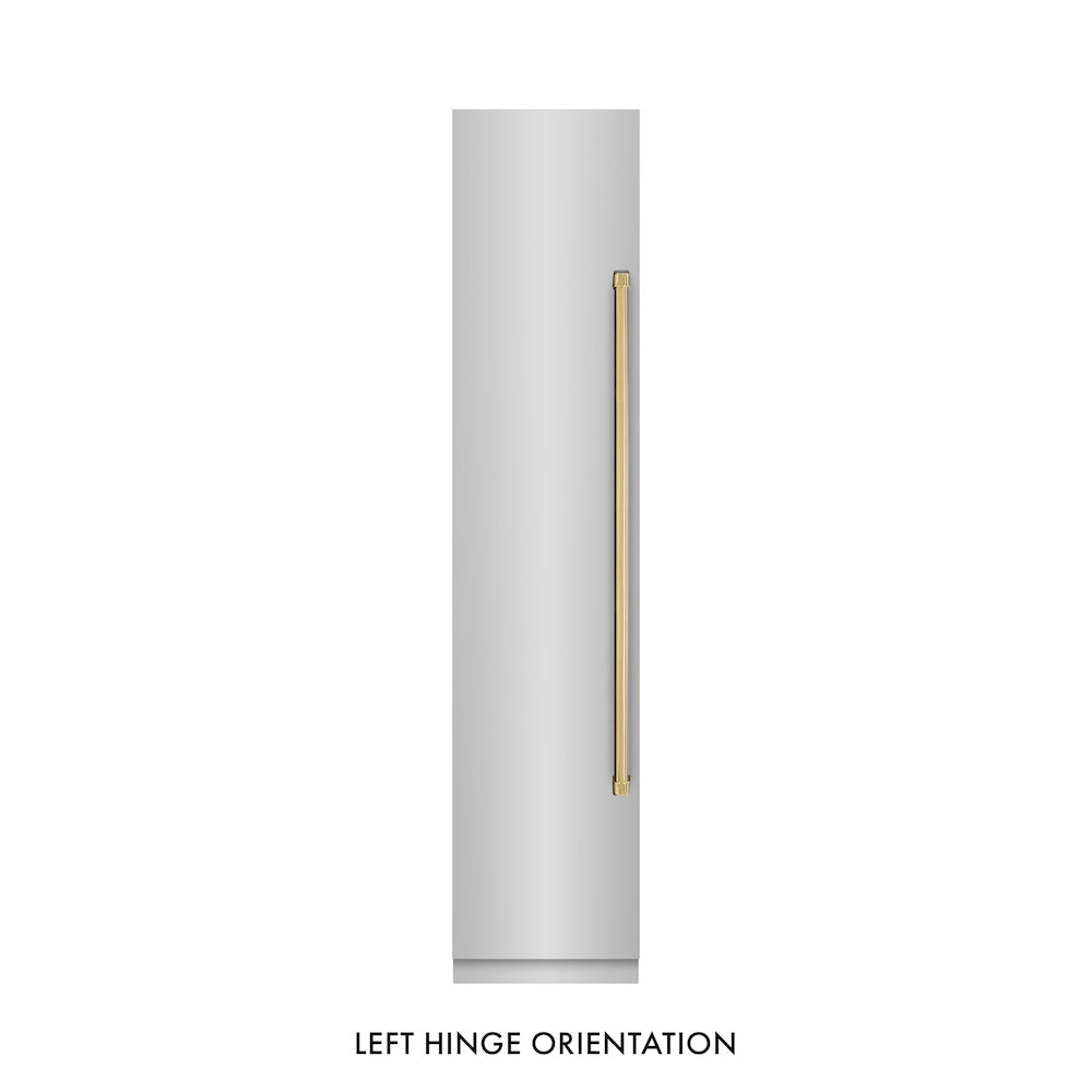 ZLINE Autograph Edition 18 Inch 8.6 cu ft Left Hinge Column Freezer - Stainless Steel with Graphite Gray Interior & Polished Gold Accents (RCFVLZ 30418 G) - Perfect for Home Kitchen, Basement, or Garage Storage