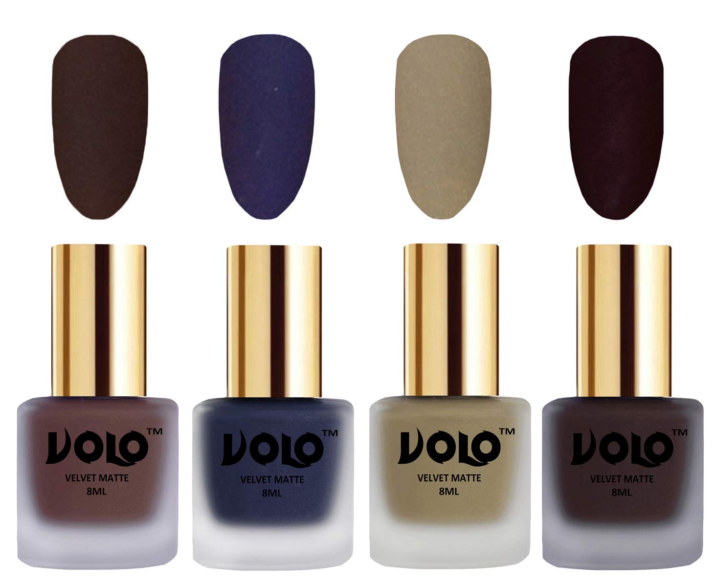 Volo Velvet Matte Nail Polish Set - 4 Pack (Chocolate Brown, Navy Blue, Sand Nude, Dark Wine) 32ml Each - Long Lasting Party & Evening Wear Nail Colors for Women
