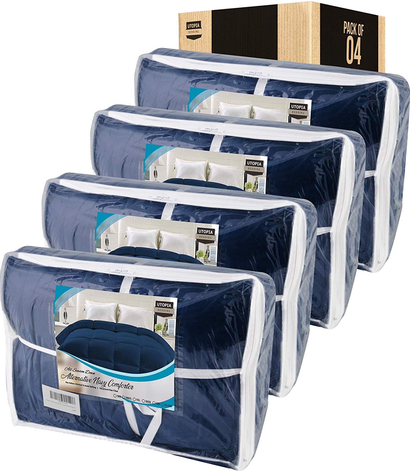 Utopia Bedding King Size Navy Down Alternative Comforter - All Season Plush Siliconized Fiberfill Duvet Insert - Box Stitched Design (4-Pack) - Perfect for Guest Rooms, Dorms & Cozy Bedroom Decor
