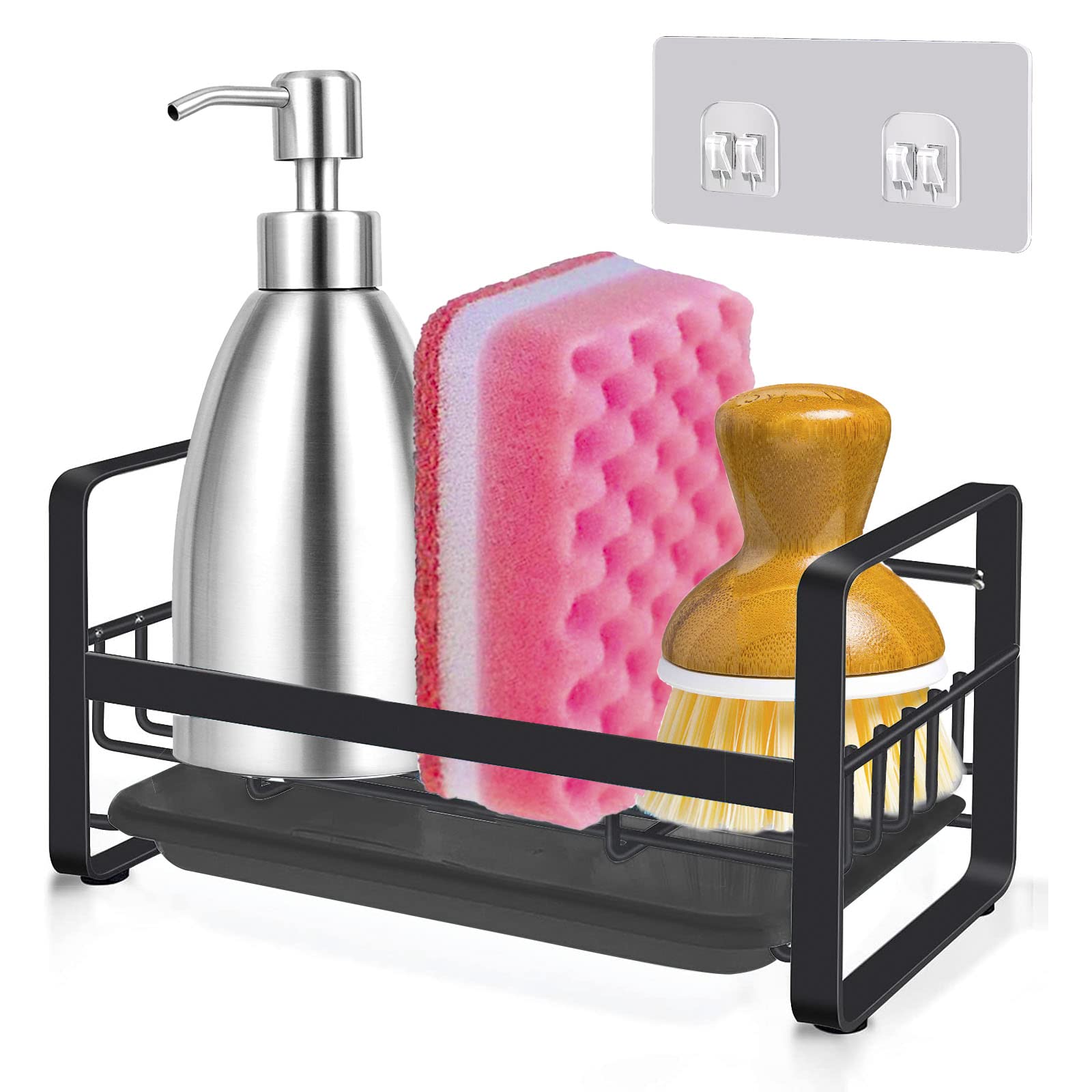 304 Stainless Steel Kitchen Sink Caddy Organizer with Drain Tray - Perfect for Sponge Storage & Sink Organization