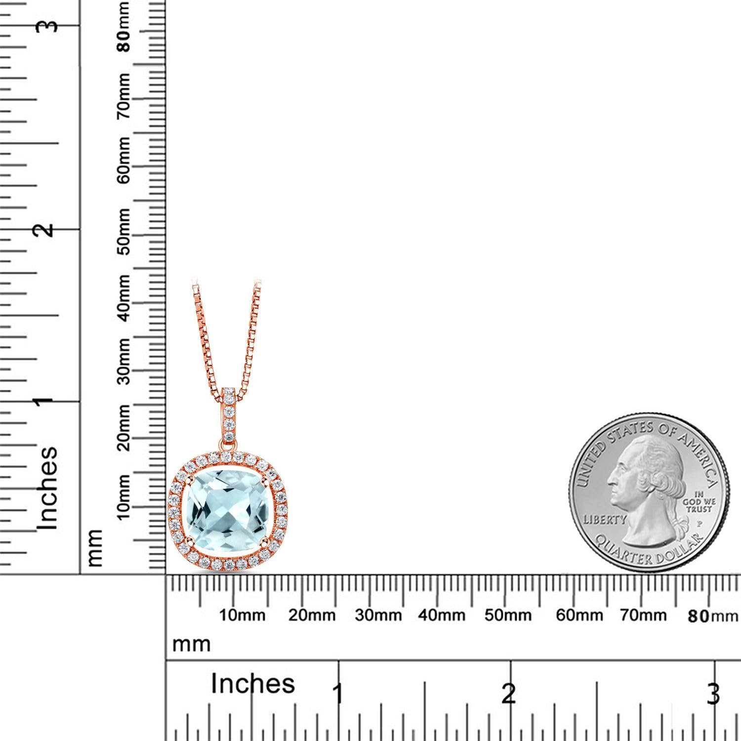 18K Rose Gold Plated Silver 12MM Cushion Birthstone & White Moissanite Halo Pendant Necklace for Women | 18 Inch Silver Chain | Elegant Gift for Birthday, Anniversary & Special Occasions