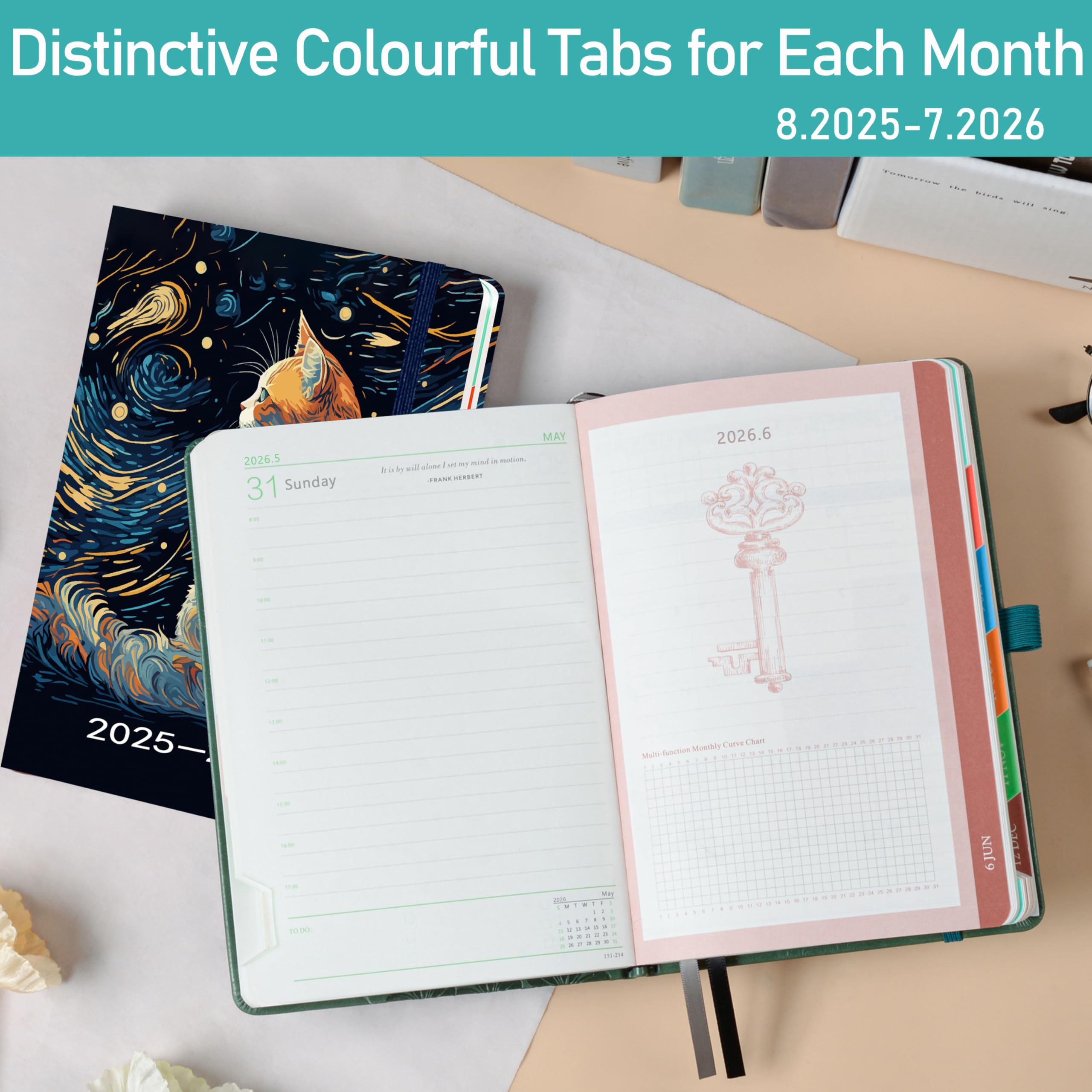 2025-2026 Cat Theme Academic Planner - A5 Daily & Monthly Mid-Year Planner (August 2025-July 2026) with Pen Set, Colorful Tabs, Inner Pocket - Perfect for Students, Teachers & Office Organization