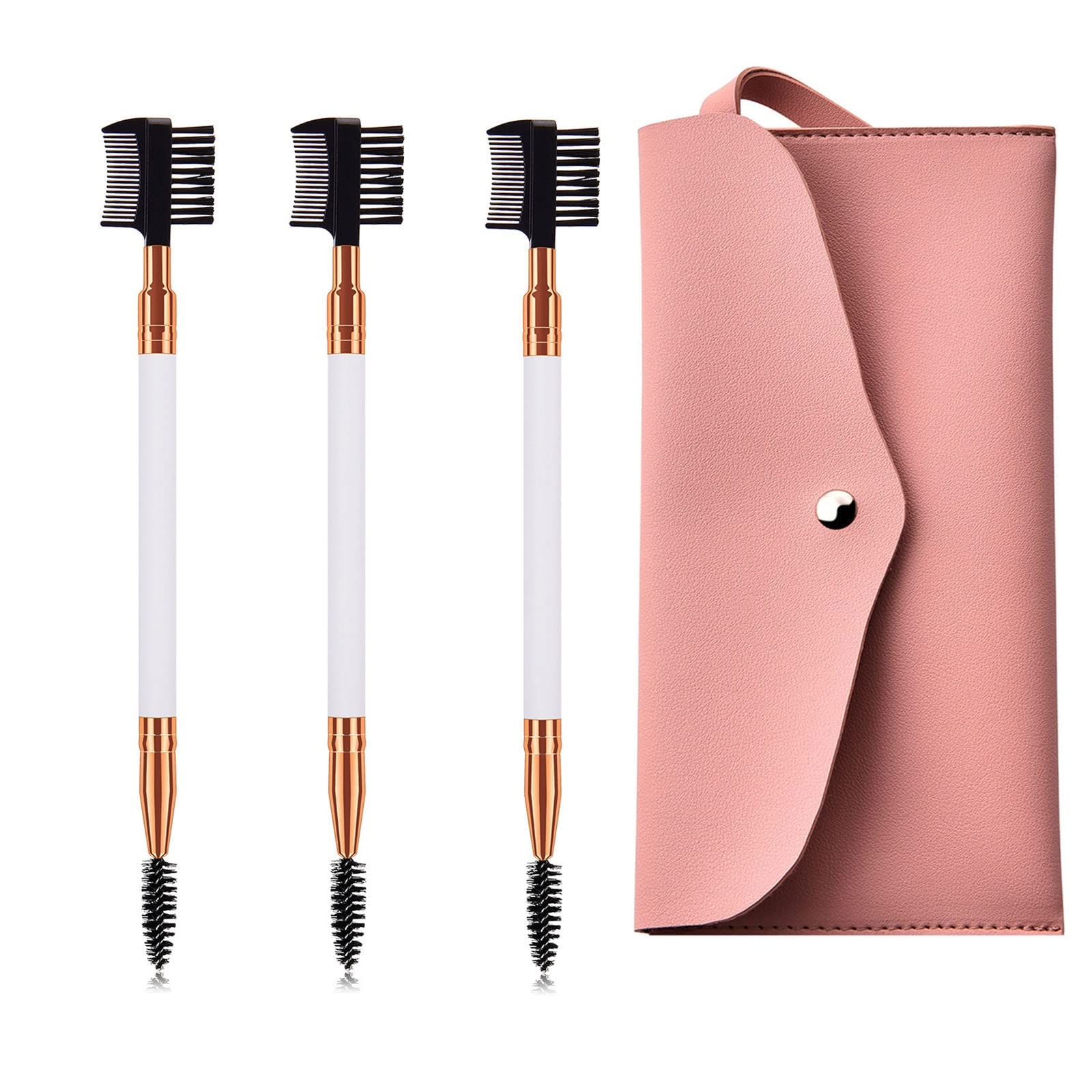 3 Pcs Lash Comb & Eyebrow Brush Set with Makeup Bag - Professional Eyelash Grooming Tools for Women & Girls - Perfect for Travel & Everyday Makeup Routine