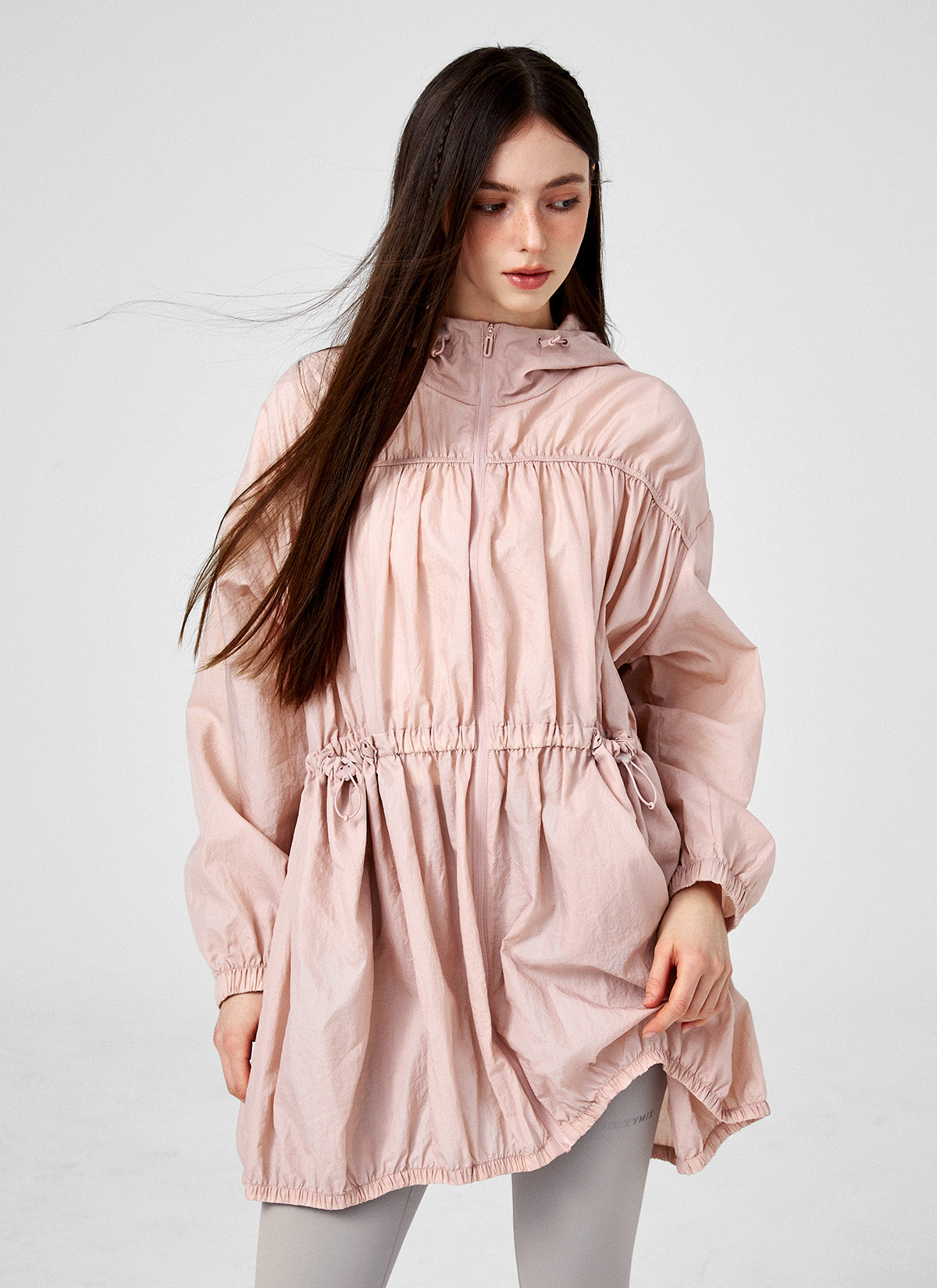 Stylish Airy Balloon Shirring Hood Long Jacket for Women - Trendy Oversized Outerwear for Casual Outings & Streetwear Fashion