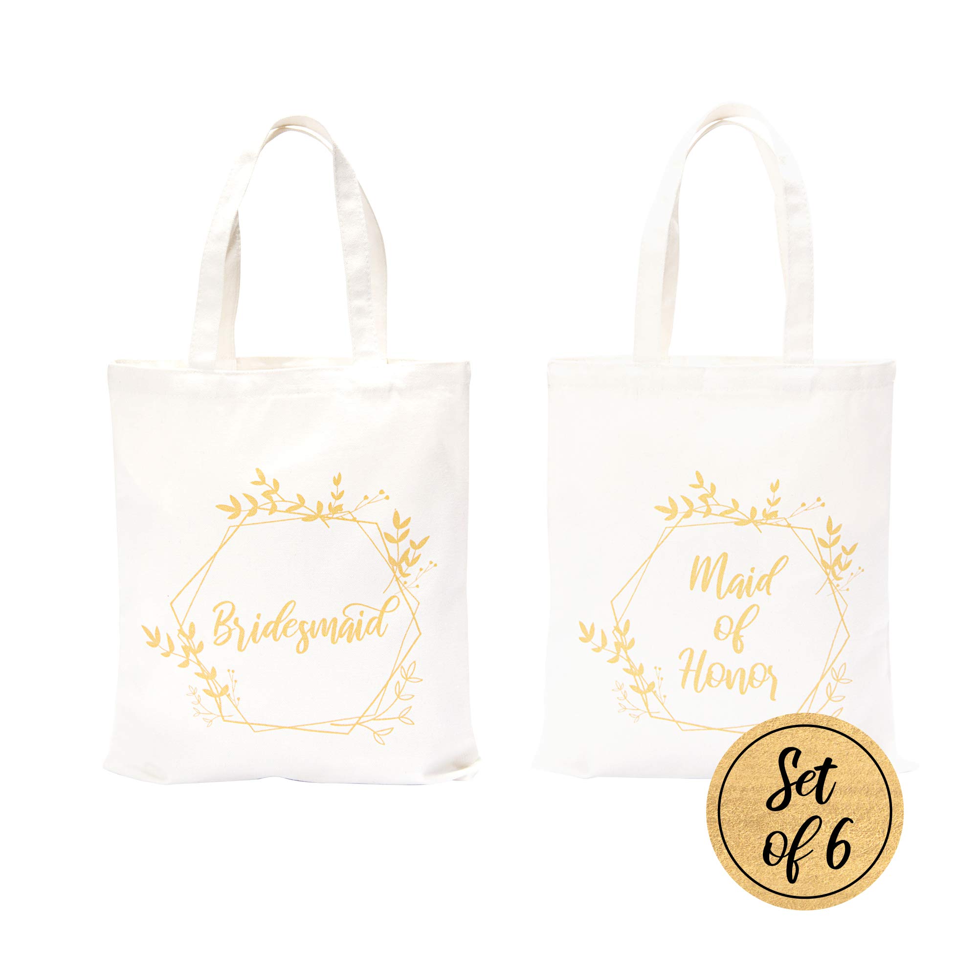 Pop Fizz Designs Bridesmaid Tote Bags Set - 5 Bridesmaid Bags + 1 Maid of Honor Bag (6-Pack) - Perfect for Weddings, Bachelorette Parties & Bridal Showers