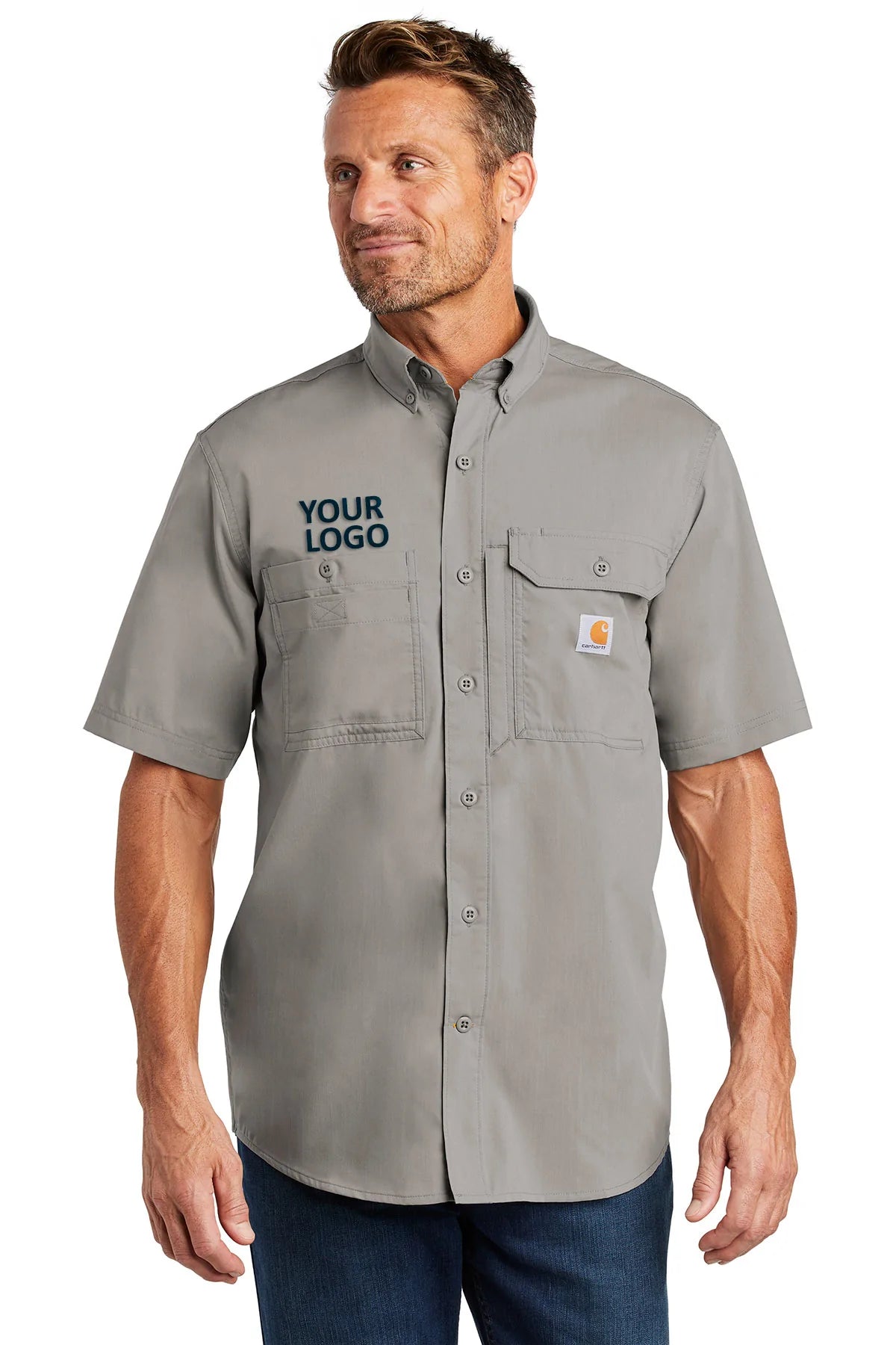 Carhartt Force Ridgefield Solid Custom Work Shirts for Men - Durable Asphalt Color - Perfect for Construction, Outdoor Work & Casual Wear