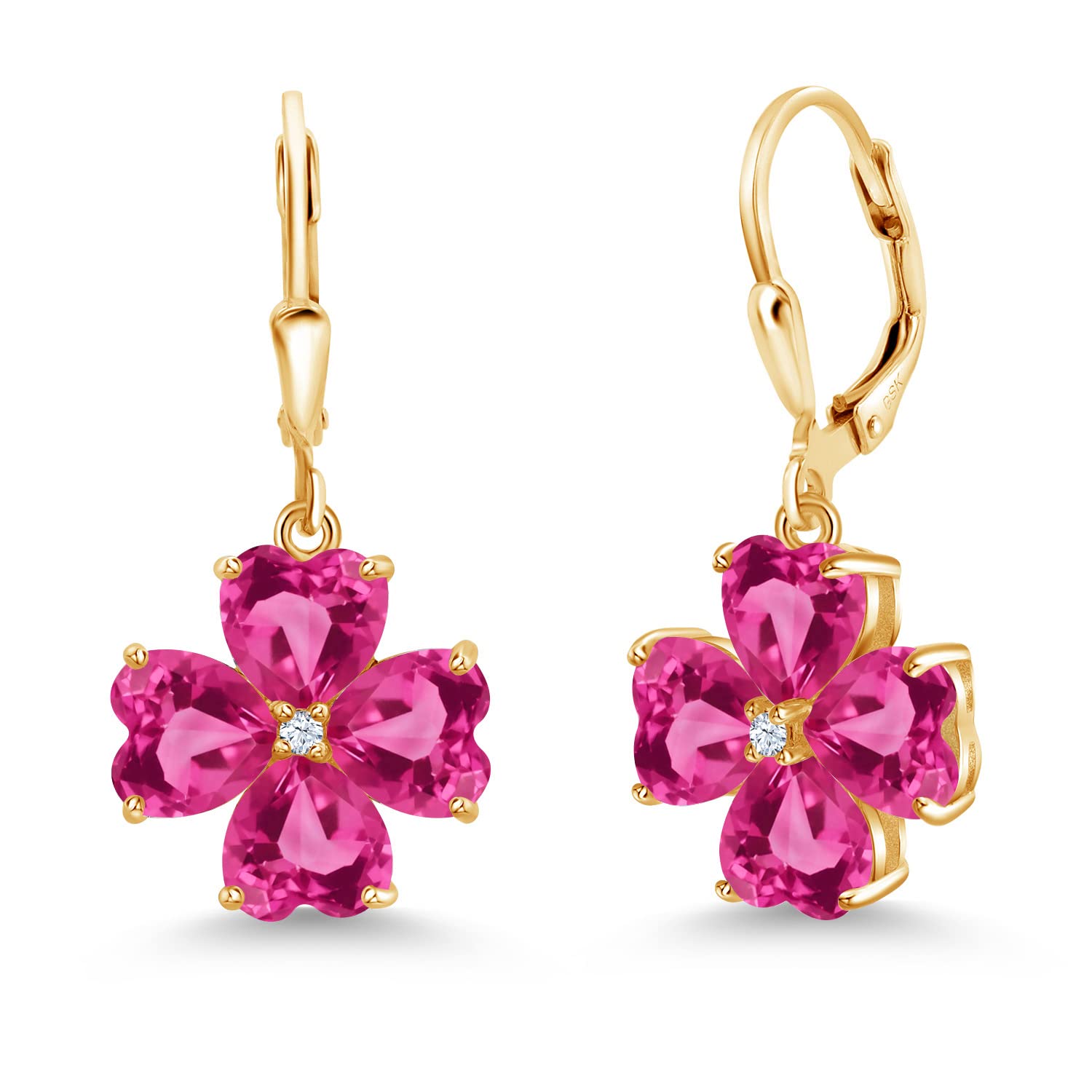 Gem Stone King 18K Gold Plated Sterling Silver 6mm Heart Shaped Birthstone Leverback Drop Earrings for Women | Elegant Dangle Jewelry for Weddings, Parties & Special Occasions