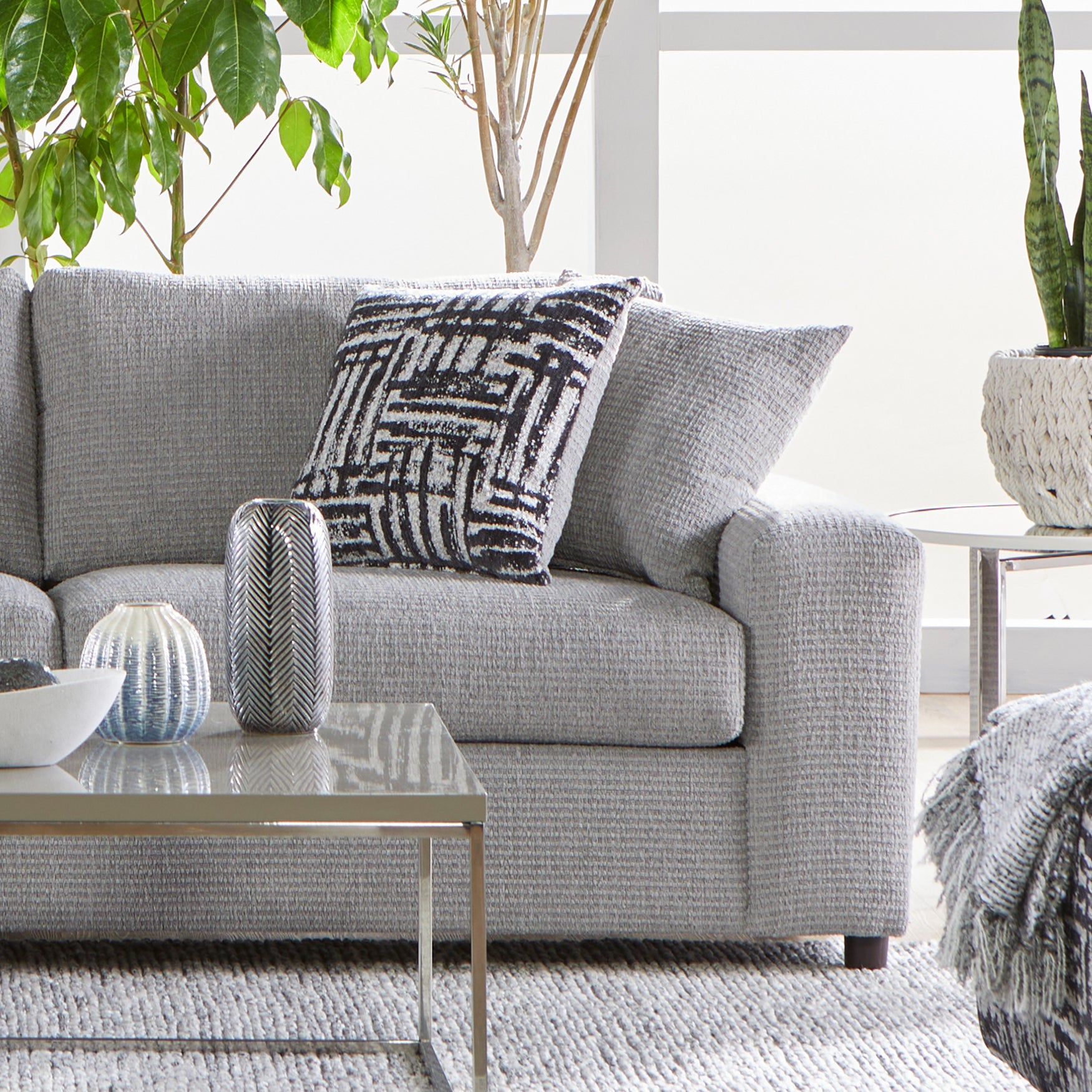 Roundhill Furniture Lancelot Upholstered Stationary Sofa - Comfortable Fabric Living Room Couch for Home, Apartment & Office Use