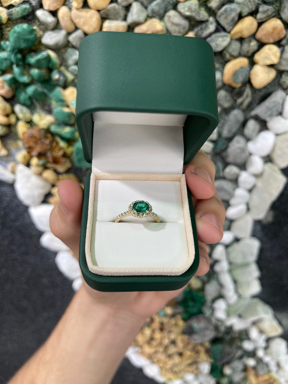 1.57tcw Natural Dark Green Oval Emerald Cut Diamond Halo Engagement Ring in 14K Gold - Perfect for Proposals, Anniversaries & Bridal Jewelry