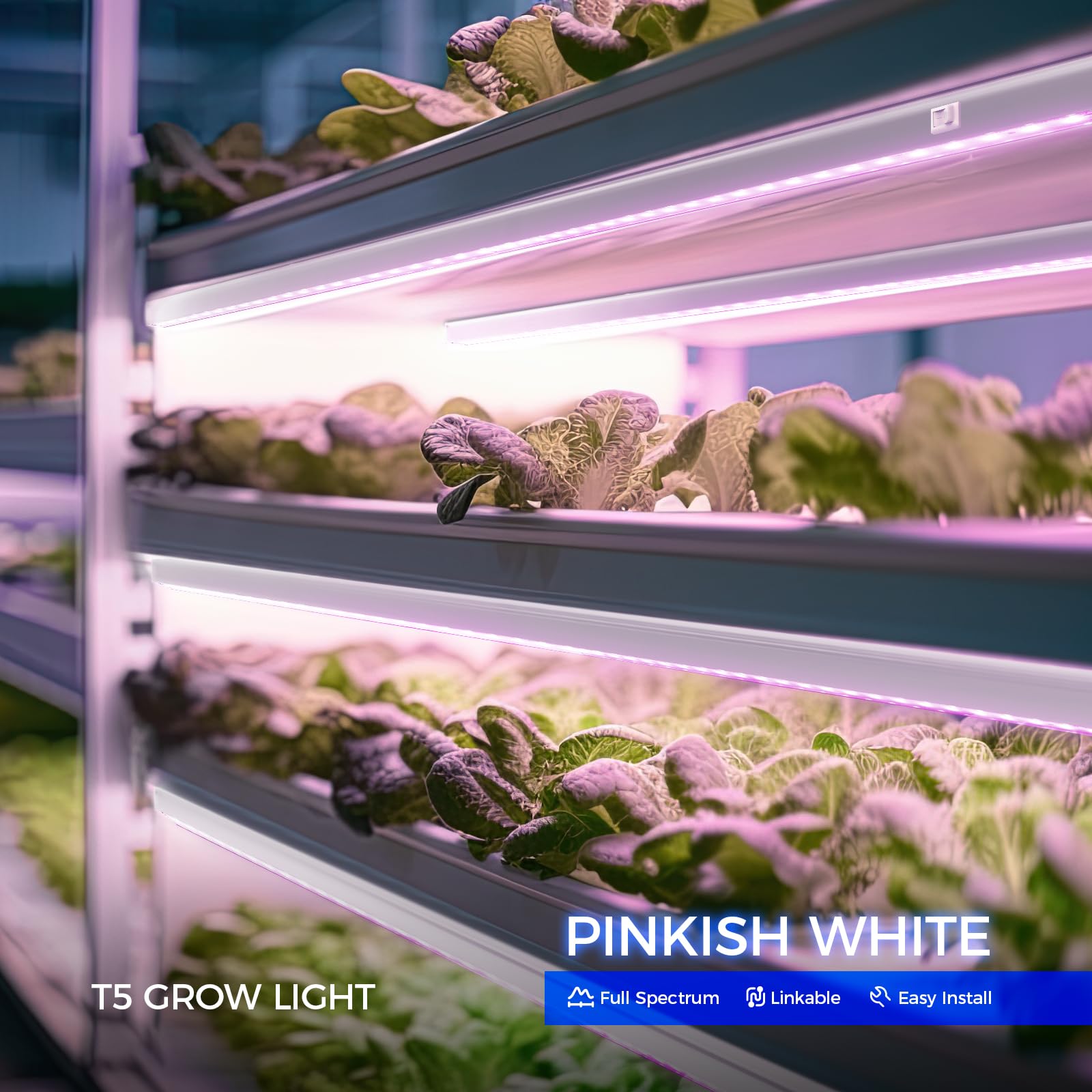 Barrina T5 Full Spectrum LED Grow Light for Indoor Plants - 3ft 128W (8x16W, 800W Equivalent) - Pinkish White Plant Lights for Seed Starting, Hydroponics & Greenhouse - Plug & Play 8-Pack for Home Gardening & Indoor Farming
