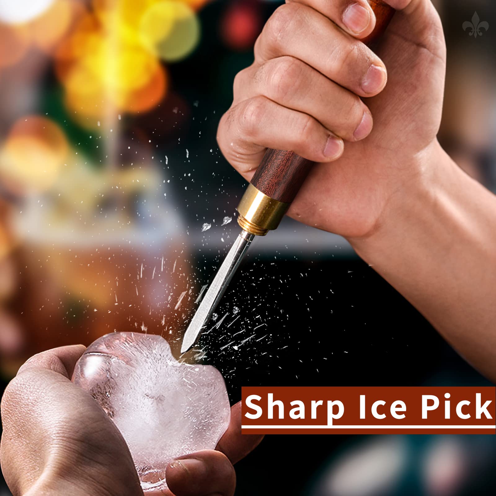 Premium Stainless Steel Ice Pick Set of 2 - Non-Slip Wooden Handle for Easy Grip - Ideal for Kitchen, Bars, Bartenders & Freezer Use - 7.2 Inch Professional Ice Tools for Cocktails & Food Preparation
