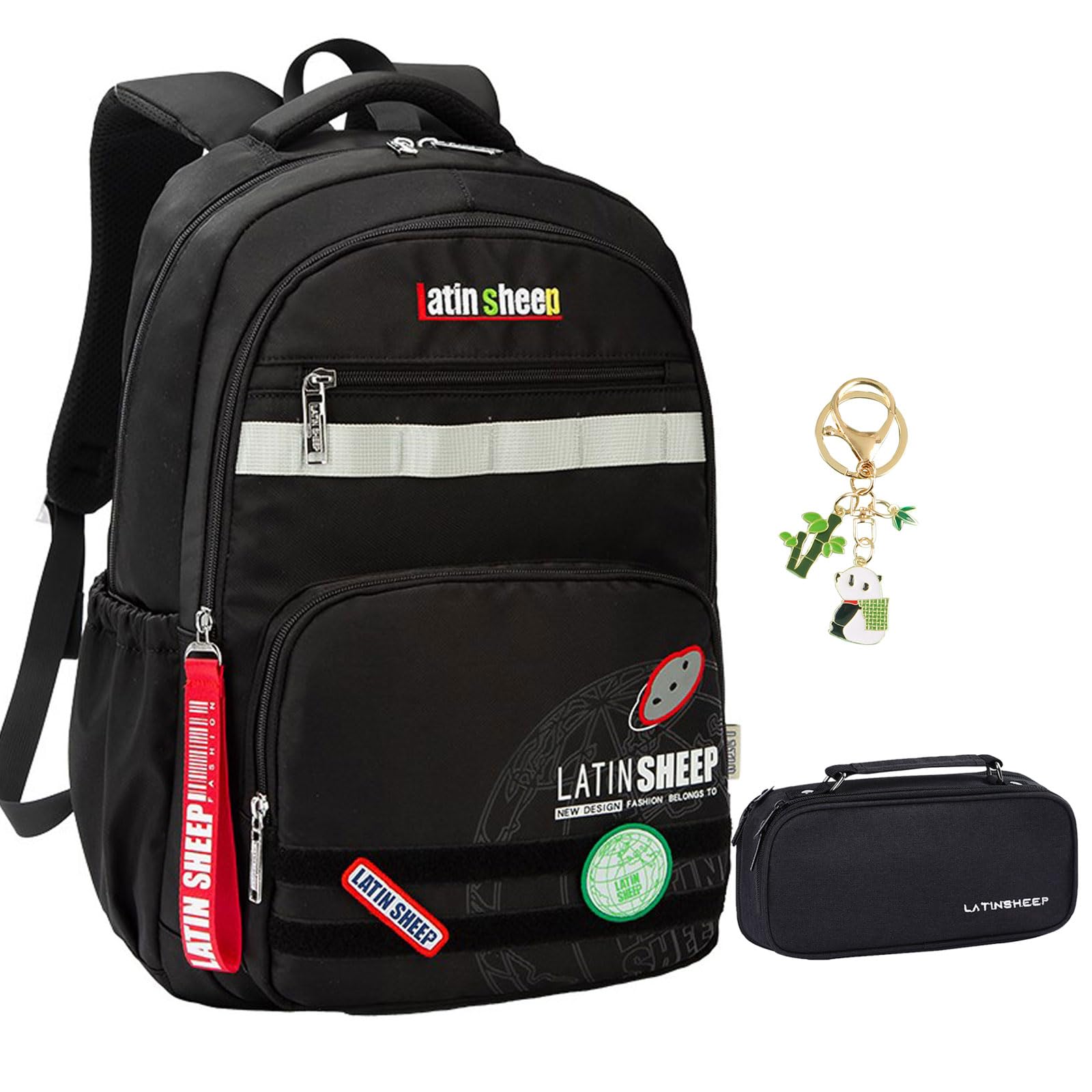 **Durable Boys Backpack for School - Large Capacity Bookbag with Pencil Case & Keychain - Ideal for Kids Ages 8-12 (Black) - Perfect for School, Travel & Outdoor Adventures**
