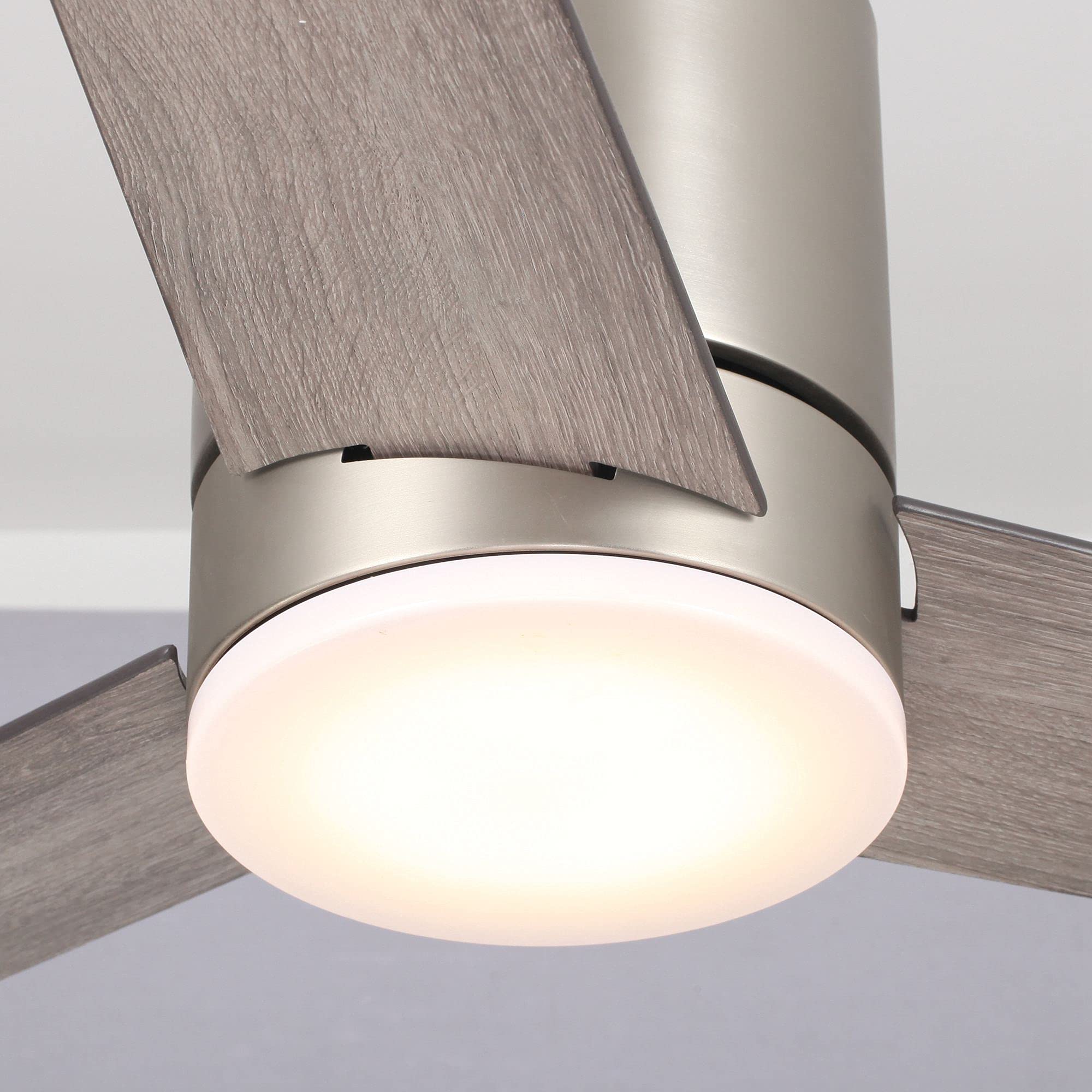 Parrot Uncle 48 Inch Low Profile Flush Mount Ceiling Fan with Light - Adjustable Color Temperature, Remote Control, Satin Nickel Finish - Perfect for Bedrooms, Living Rooms & Home Offices