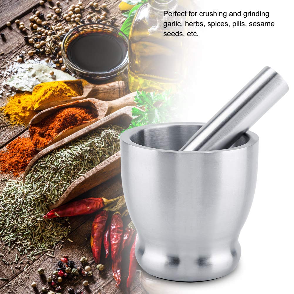Premium Stainless Steel Mortar and Pestle Set - Heavy Duty Spice Grinder for Garlic, Herbs, Coffee Beans & Seasonings - Perfect for Kitchen, Cooking, Baking & Homemade Spice Blends