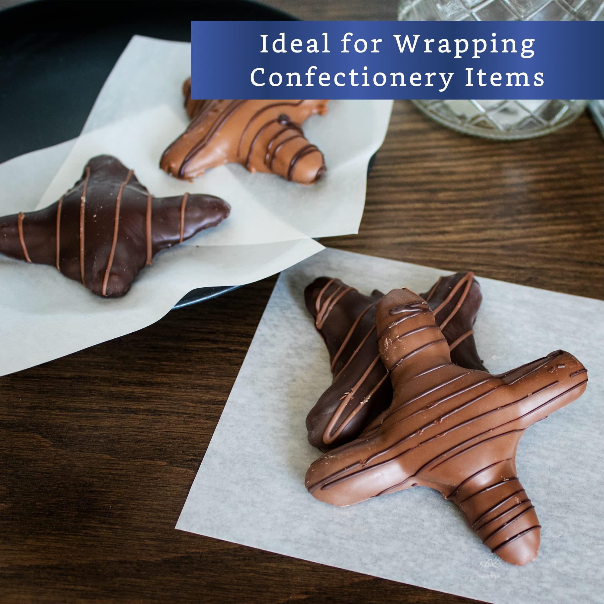 Non-Stick Wax Paper Candy Wrappers for Caramels & Taffy (300 Pcs 5x5 Inch) - Pre-Cut Parchment Paper Squares for Candy Making, Hamburger Patty Separation - Perfect for Home Baking, Candy Shops & Food Packaging