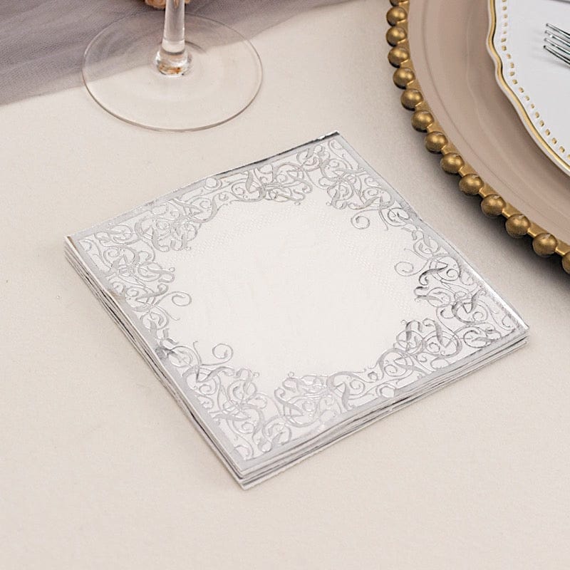 20-Pack Soft 3-Ply Disposable Dinner Napkins with Elegant Gold Lace Design - Perfect for Weddings, Parties, and Fine Dining Events