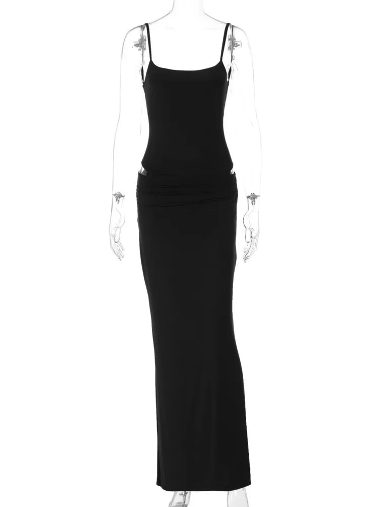Black Sexy Dress Set for Women - Spaghetti Strap Bodysuit & Maxi Skirt Matching Outfit | Backless Slim Fit Long Skirt Set | Perfect for Date Night, Parties & Special Occasions