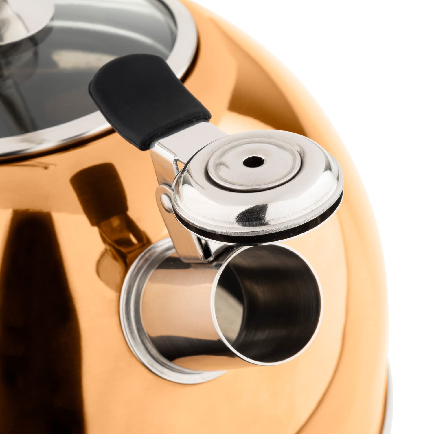 Premium Viking 3-Ply Stainless Steel Whistling Tea Kettle - 2.6 Quart Stovetop Hot Water Pot with Tempered Glass Lid & Ergonomic Handle - Induction Compatible Rose Gold - Perfect for Tea Brewing, Coffee Making & Kitchen Decor