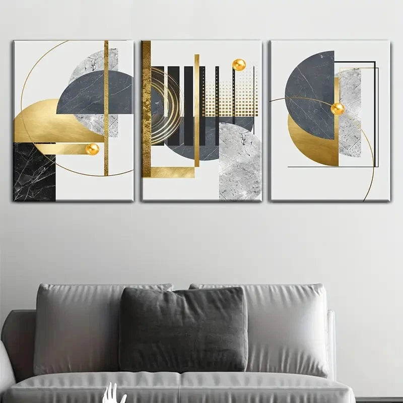 3-Piece Abstract Geometric Metal Wall Art - Gold, Black & White - Ready to Hang - Modern Home Decor for Living Room, Bedroom & Office