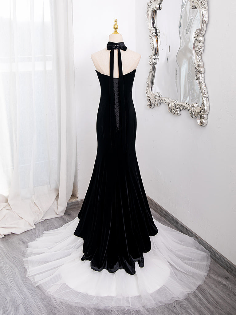 Elegant Black Mermaid Velvet Tulle Long Prom Dress - Formal Evening Gown for Homecoming, Ball, Wedding & Special Occasions