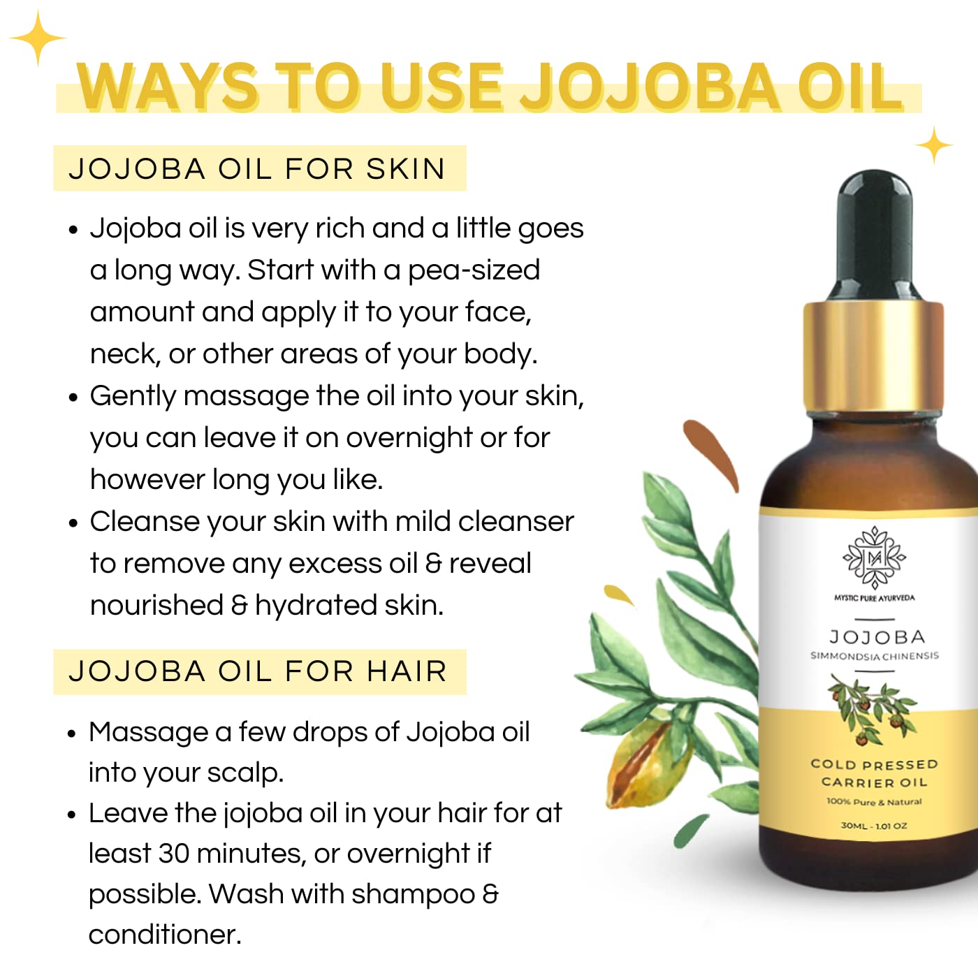 100% Pure Cold Pressed Jojoba Oil for Skin & Hair Care - Natural Vitamin E & Antioxidant Rich Face Moisturizer, Makeup Remover | 30ml Bottle | Perfect for Daily Skincare Routine, Hair Treatment & Organic Beauty Regimen