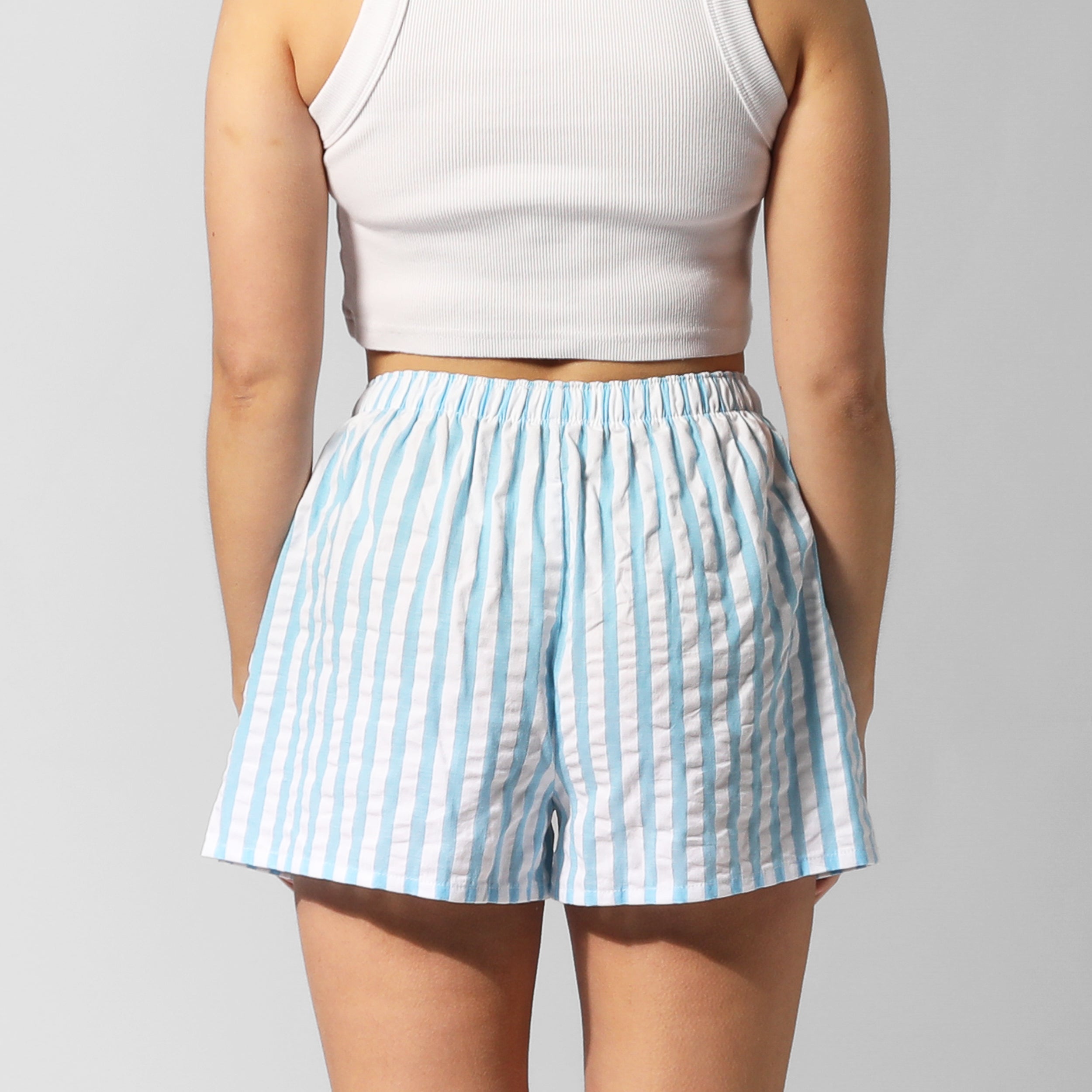 Women's Seamless Cotton Boxer Shorts - Soft Breathable Seersucker Stripe Underwear for Sleep & Lounge | Blue