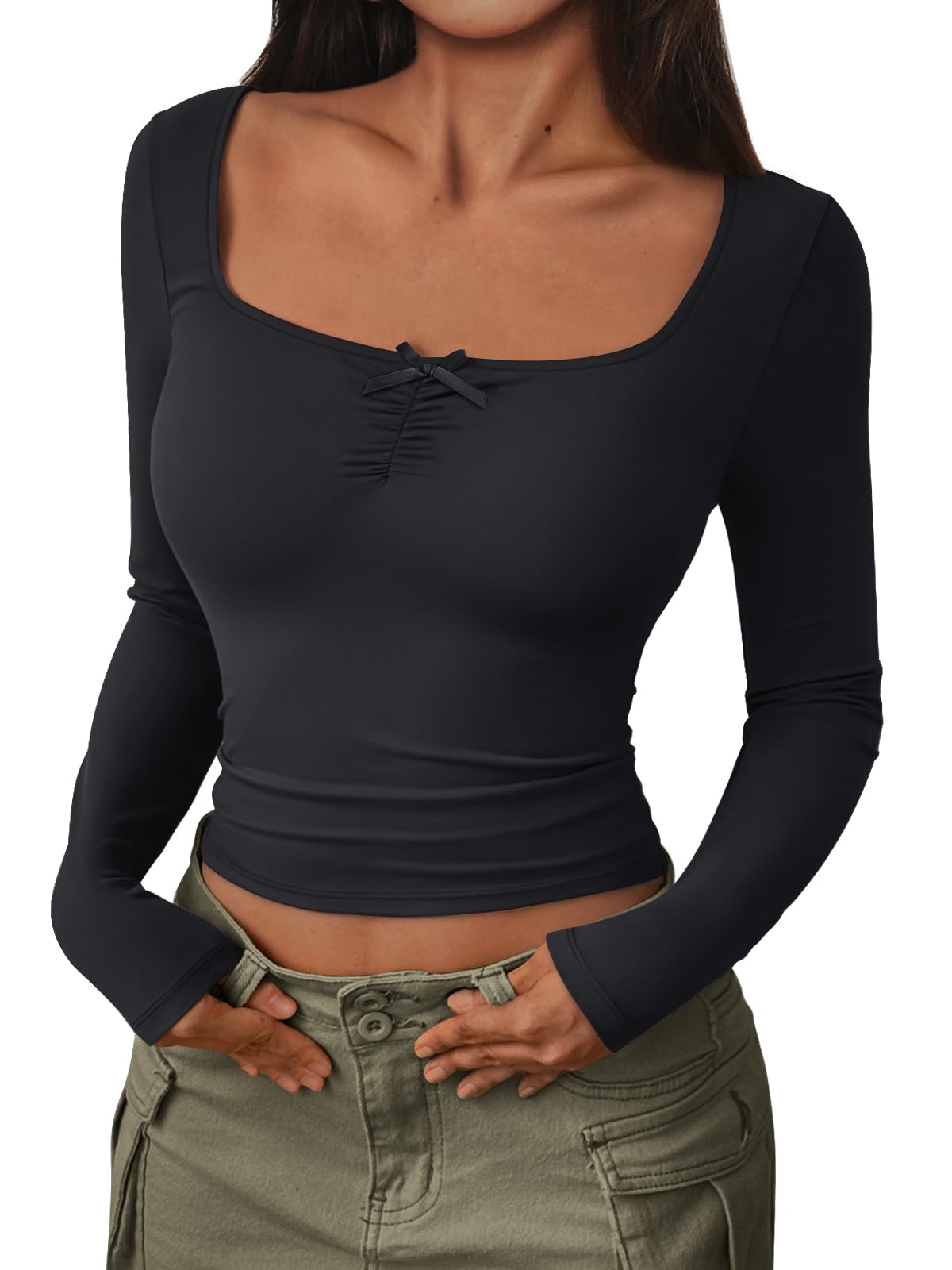 Trendy Queen Women's Long Sleeve Going Out Top - Y2K Cute Shirt for Fall Fashion 2025 | Perfect for Parties, Dates & Night Out Outfits