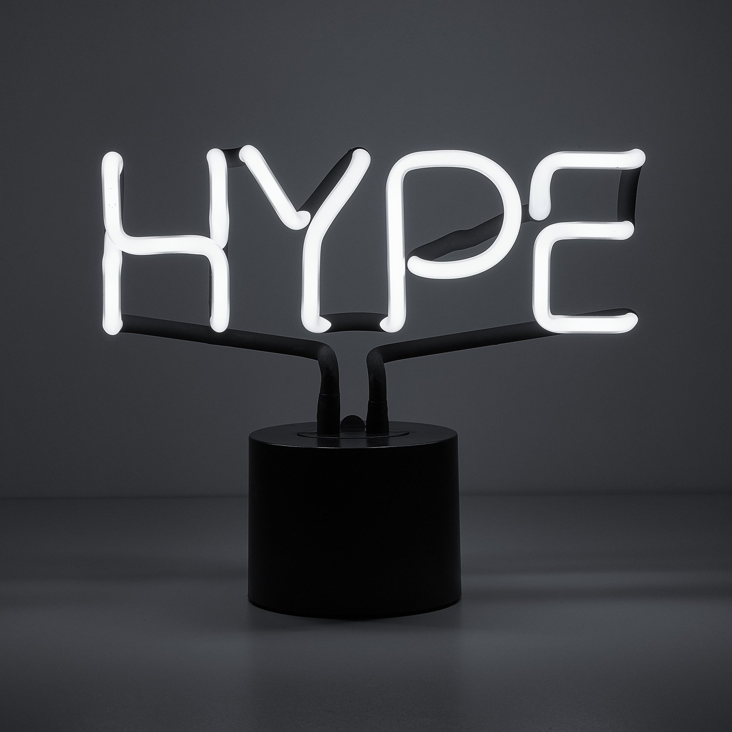 Amped & Co HYPE Real Neon Light Desk Lamp - 9.6x8.3 Inches White Glow LED Novelty Light for Bedroom, Office & Gaming Room Decor