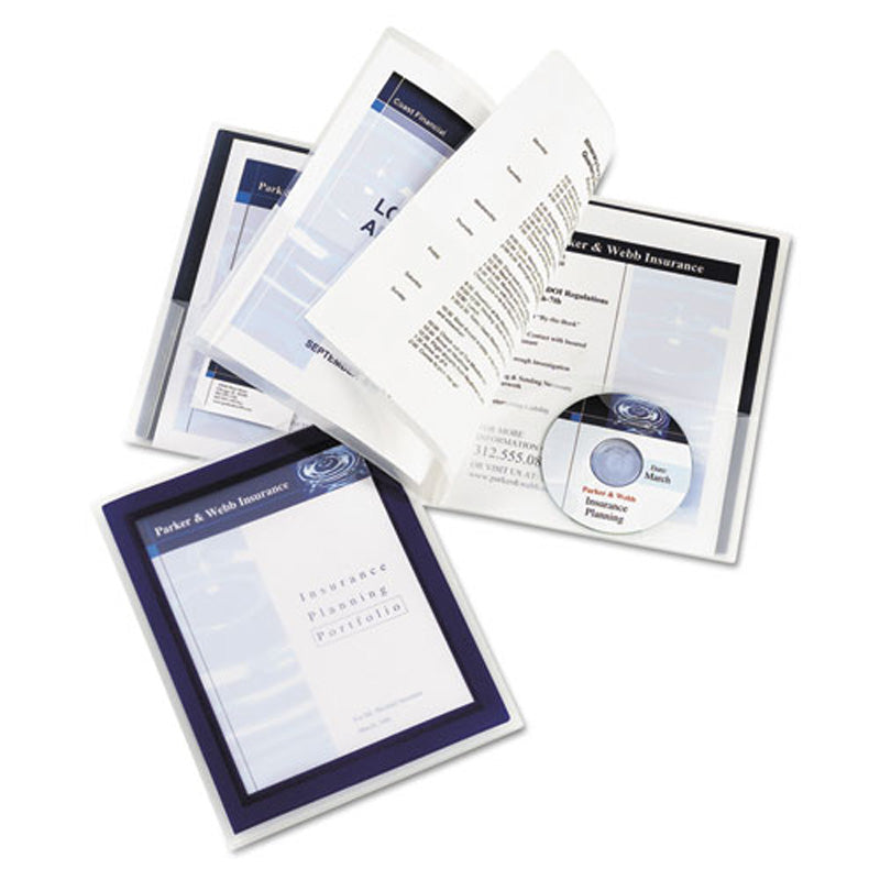 6-Pocket Translucent Project File Folder with Navy Trim - Organize Documents, Schoolwork & Office Supplies for Home, School or Office Use