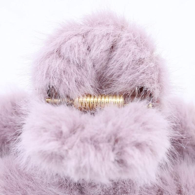 BELICIA 4 Pack Large Faux Fur Hair Claw Clips - Soft Plush Hair Barrettes for Women, Jaw Clamp Clips for Thick Hair - Perfect for Half Up Buns, Ponytails & Everyday Hairstyles